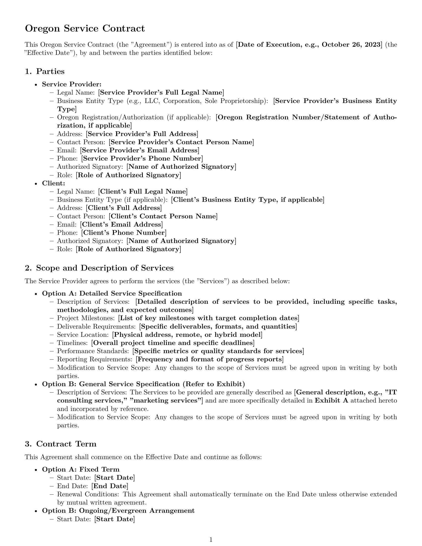 Preview page 1 of Pro Oregon service contract template