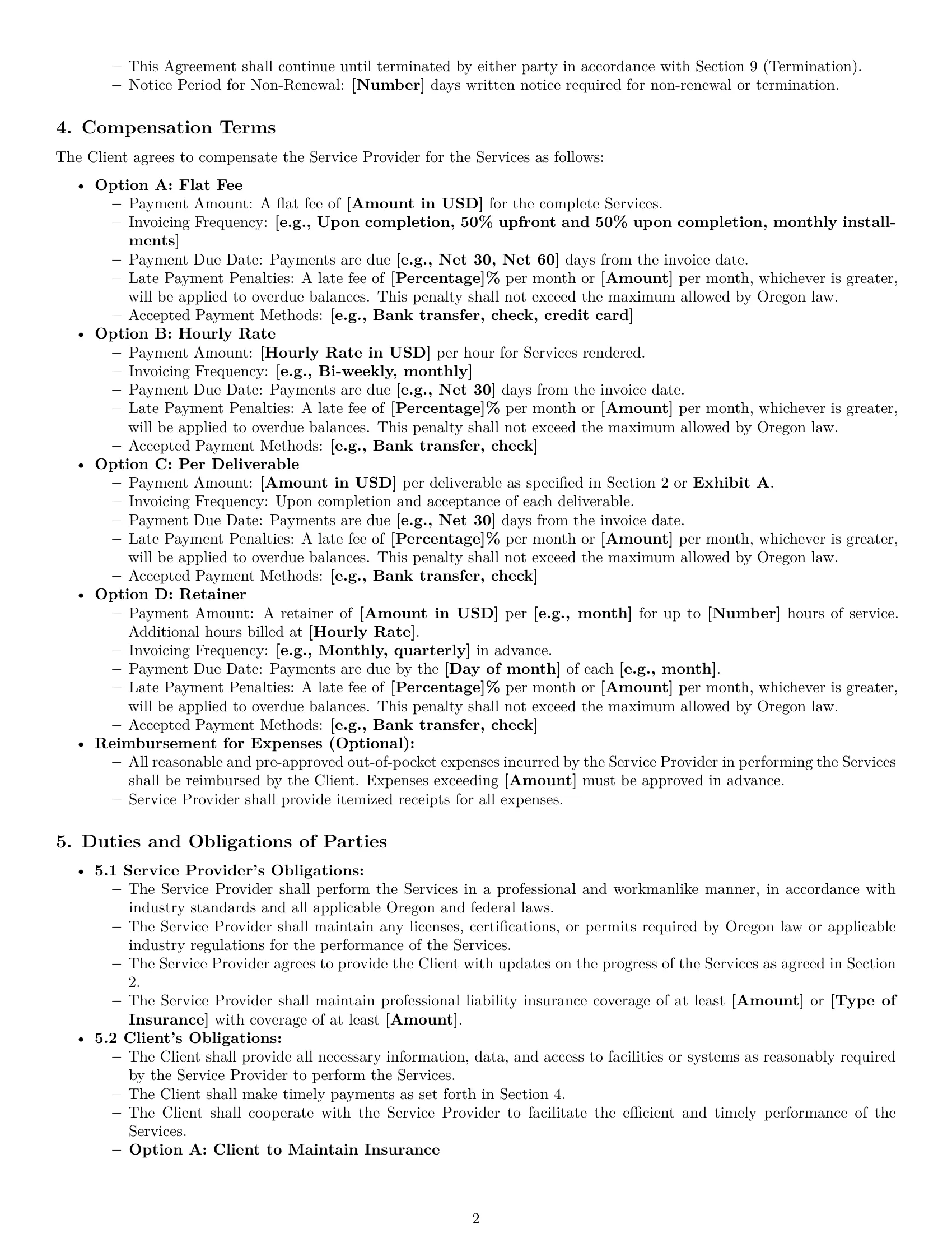 Preview page 2 of Pro Oregon service contract template