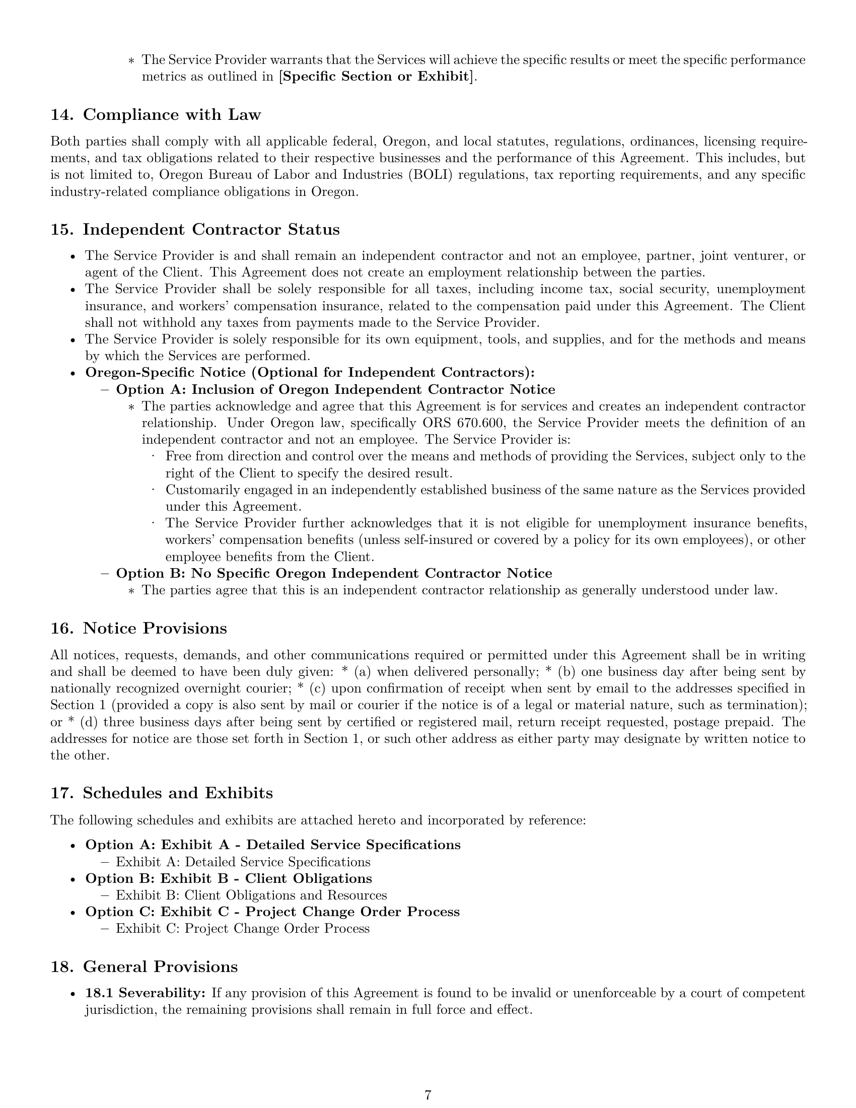 Preview page 7 of Pro Oregon service contract template