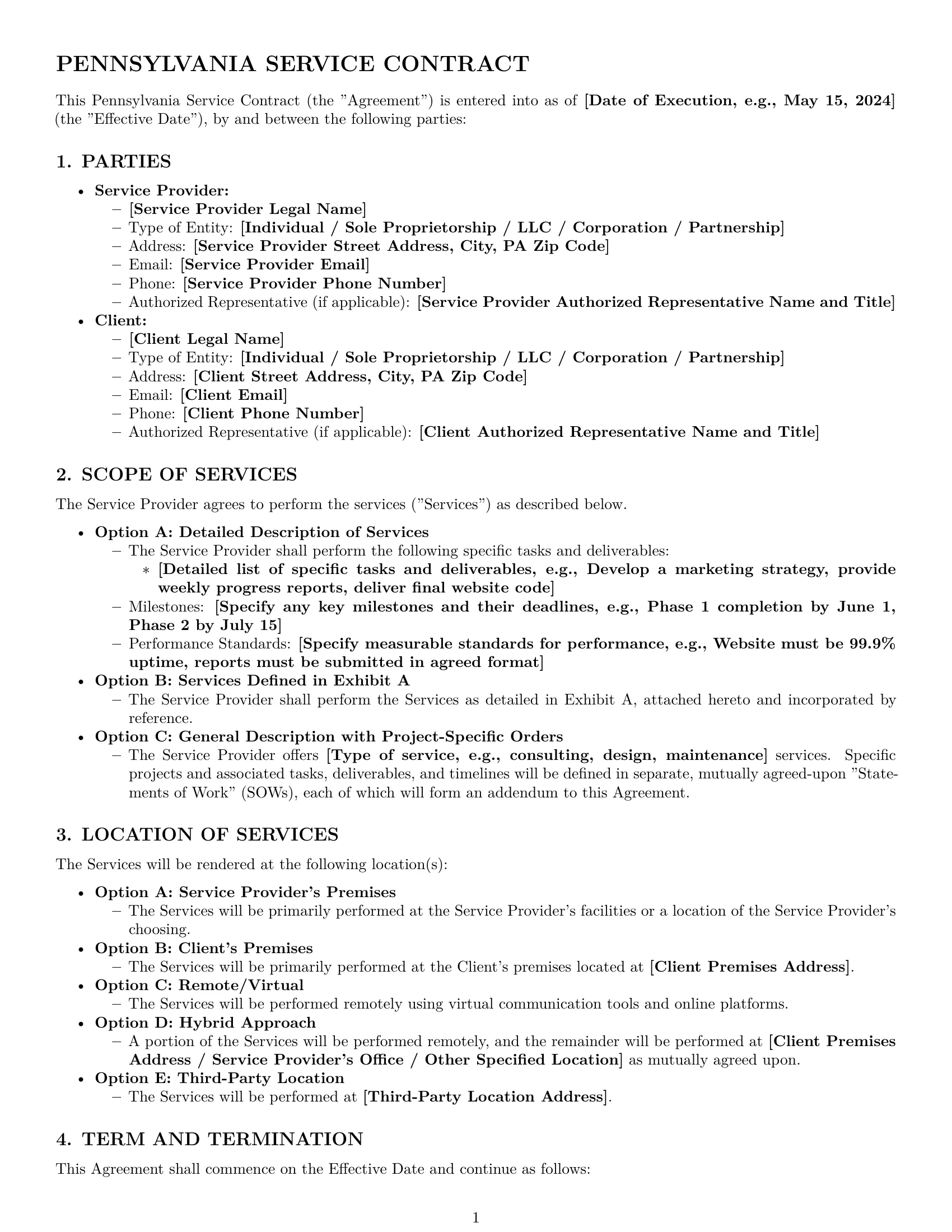 Preview page 1 of Pro Pennsylvania service contract template