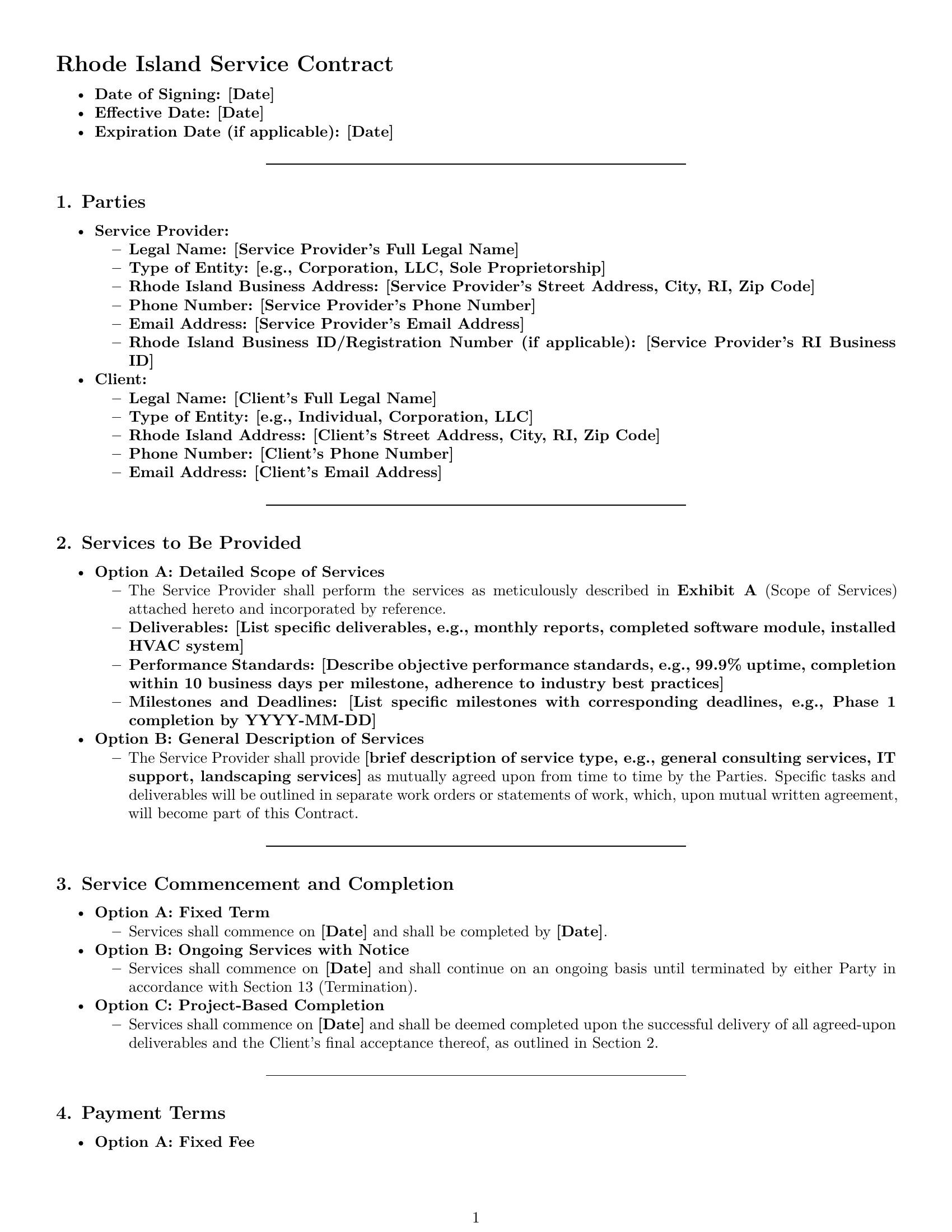 Preview page 1 of Pro Rhode Island service contract template
