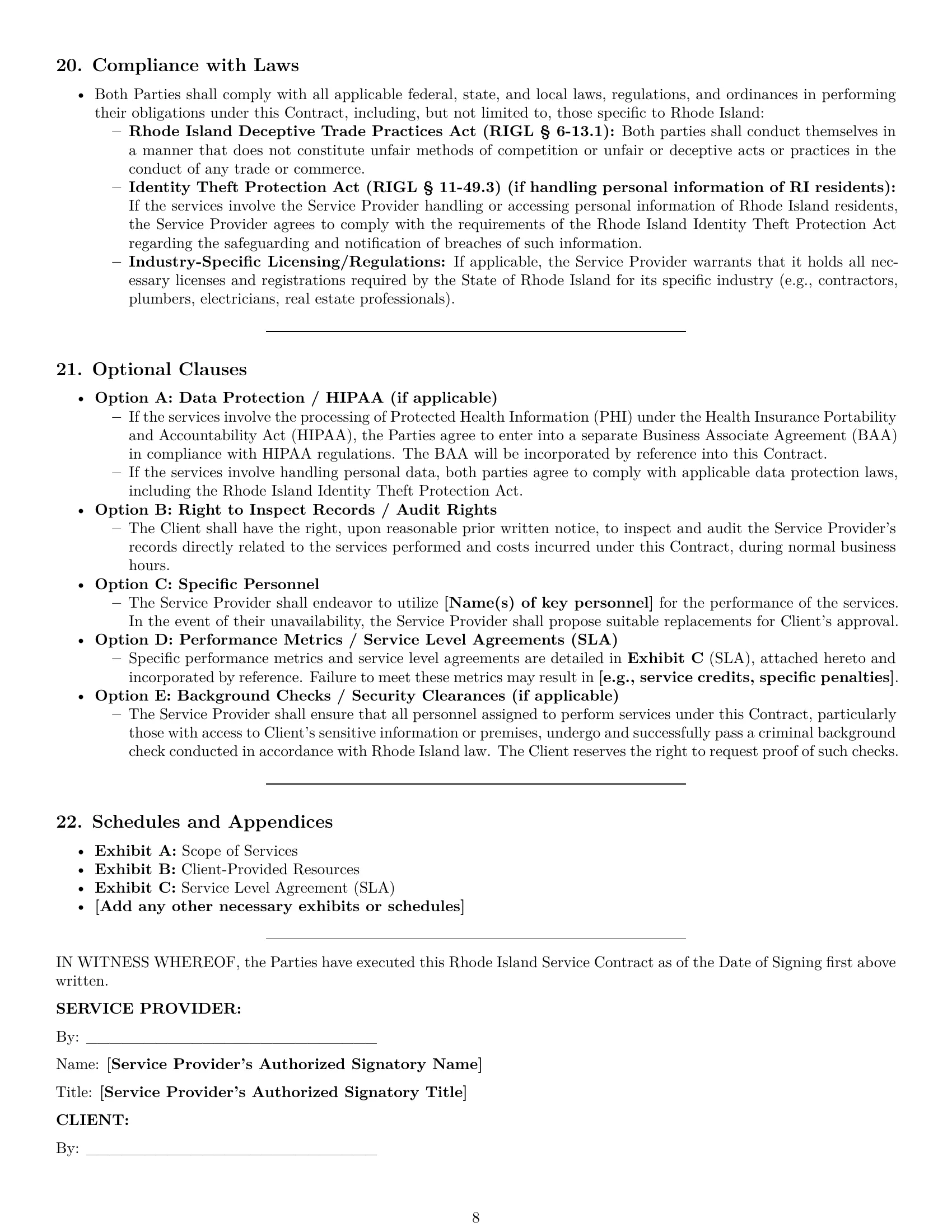 Preview page 8 of Pro Rhode Island service contract template