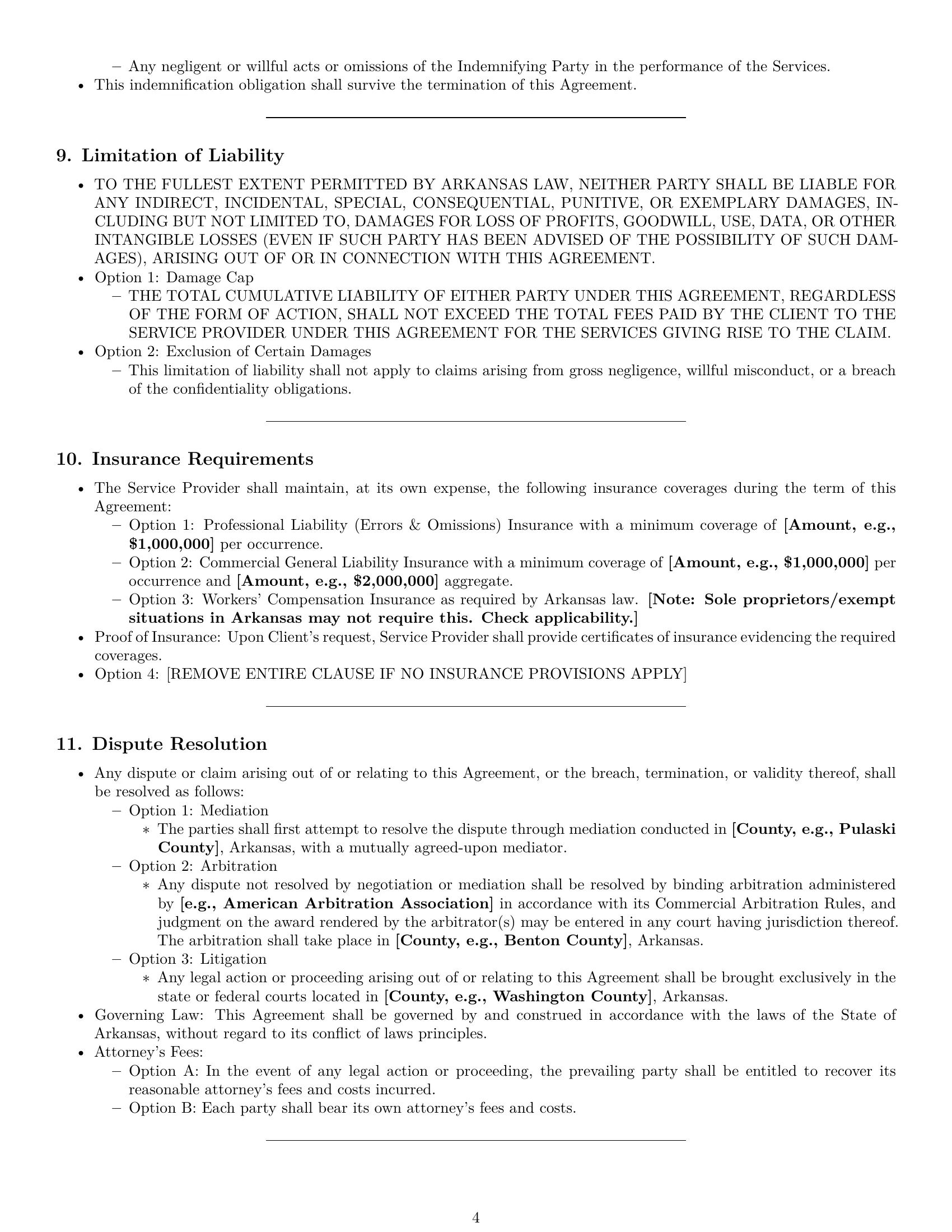 Preview page 4 of Pro Arkansas service contract template