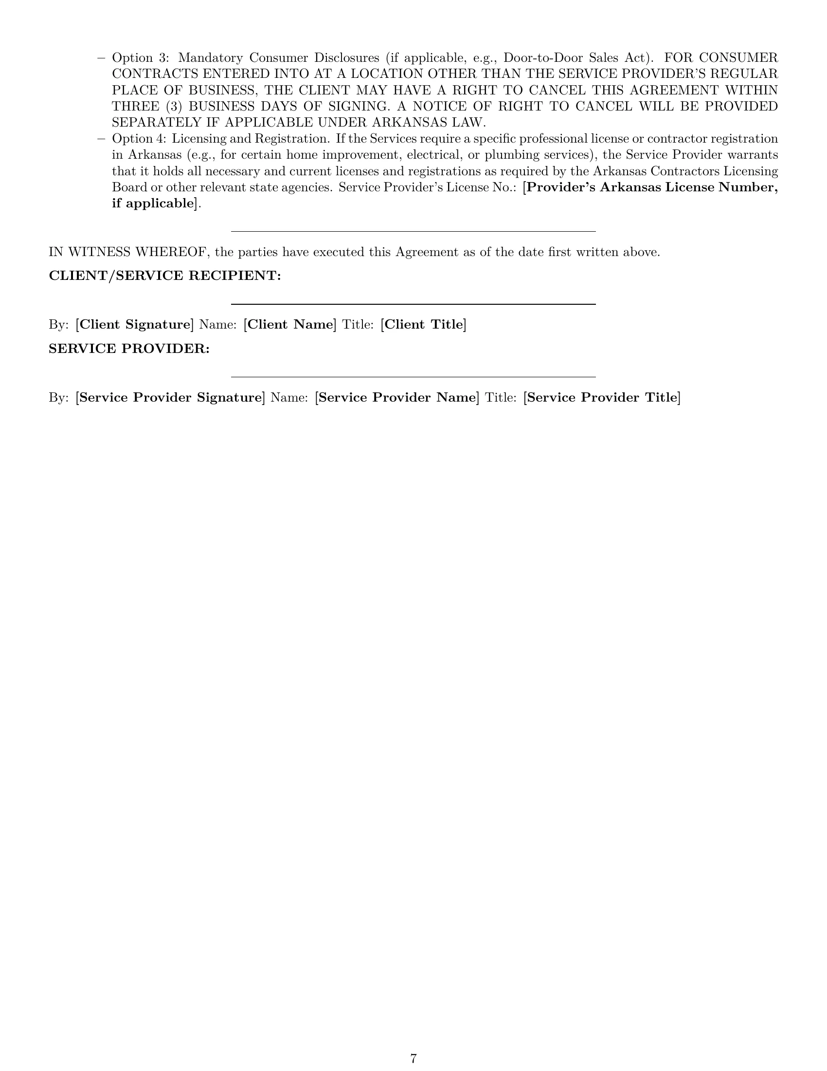 Preview page 7 of Pro Arkansas service contract template