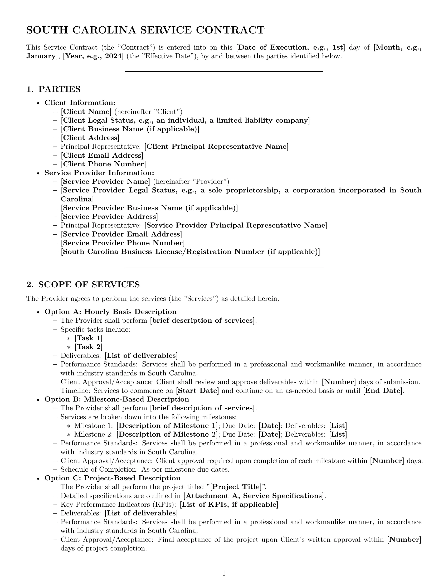 Preview page 1 of Pro South Carolina service contract template