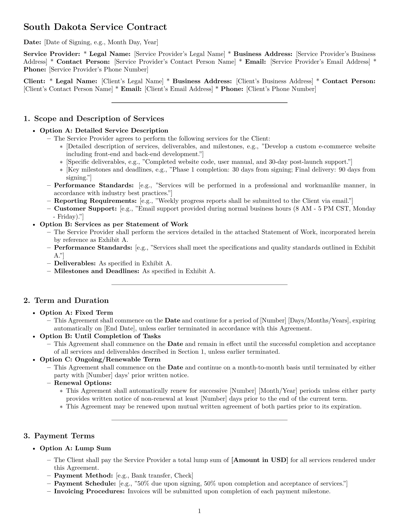 Preview page 1 of Pro South Dakota service contract template