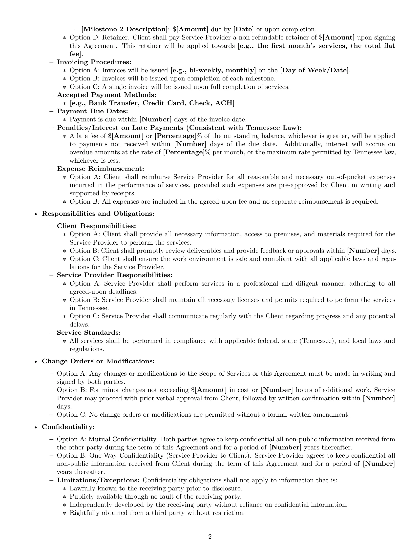 Preview page 2 of Pro Tennessee service contract template