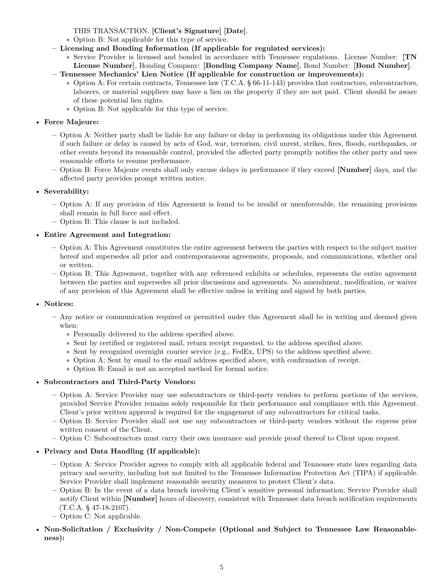 Preview page 5 of Pro Tennessee service contract template