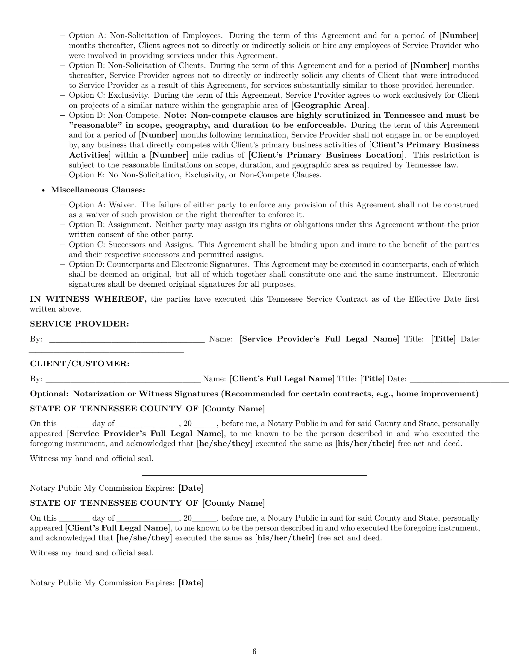 Preview page 6 of Pro Tennessee service contract template