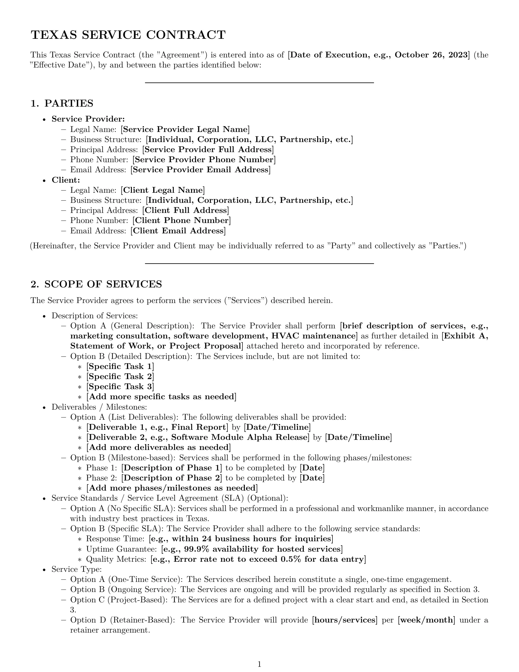 Preview page 1 of Pro Texas service contract template