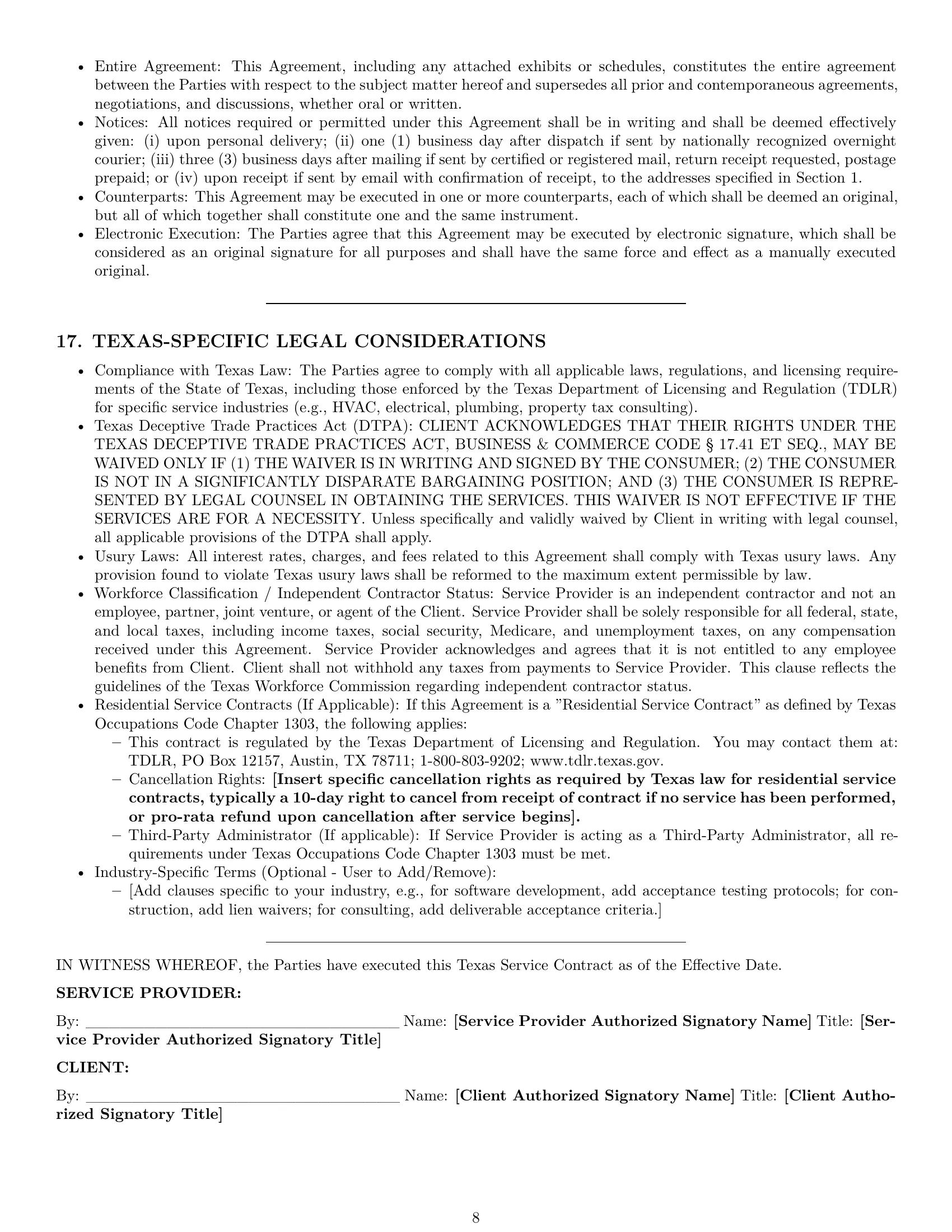 Preview page 8 of Pro Texas service contract template