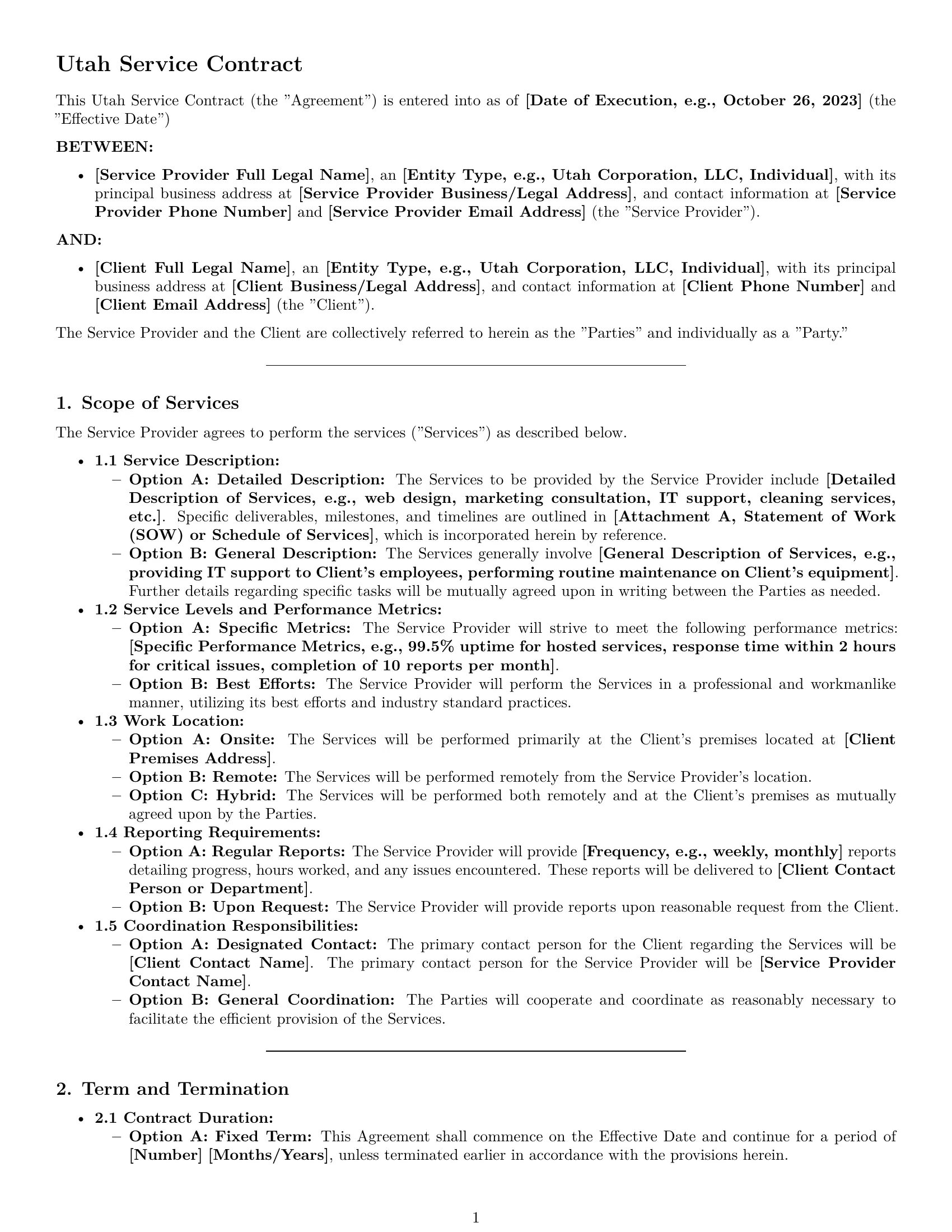 Preview page 1 of Pro Utah service contract template