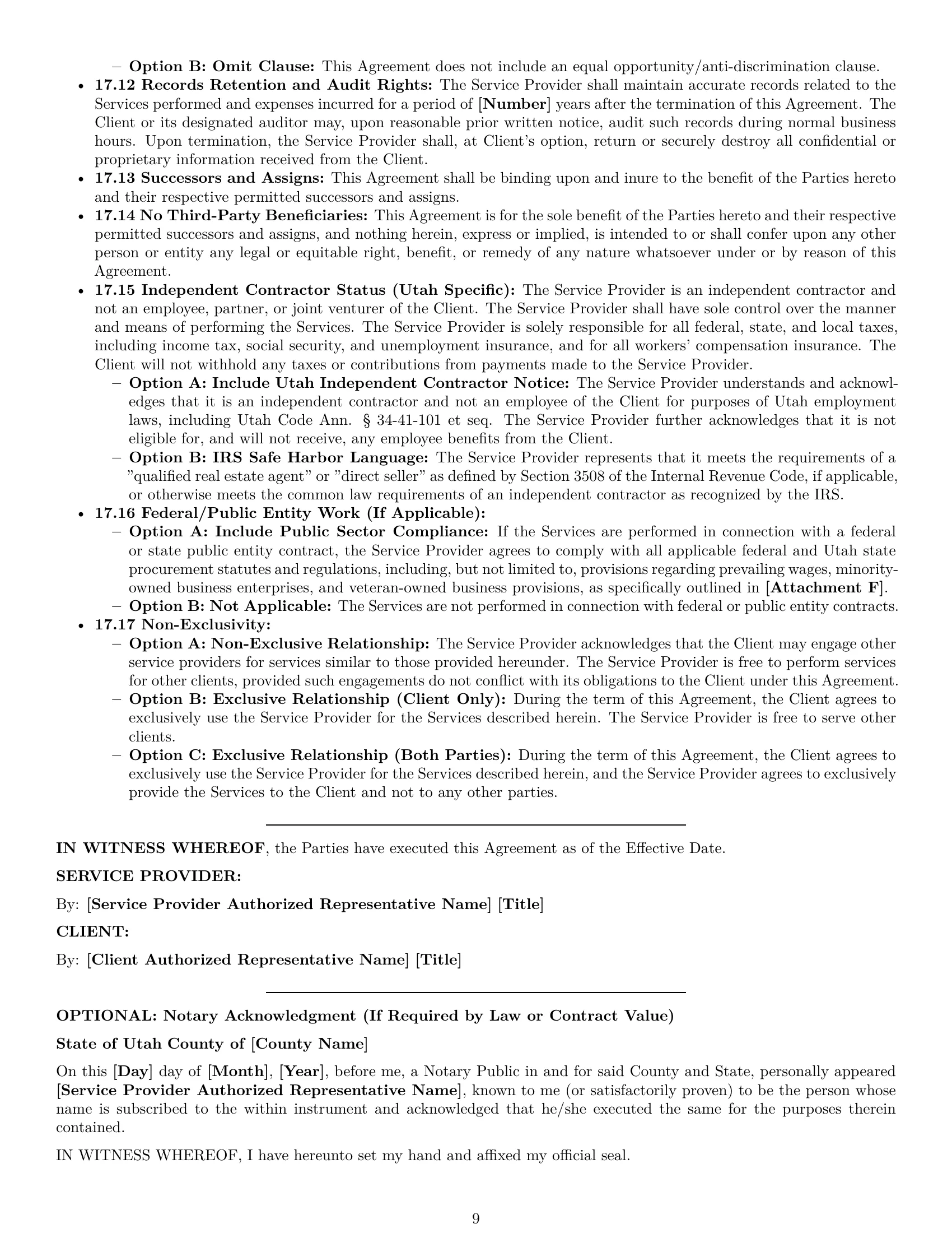 Preview page 9 of Pro Utah service contract template