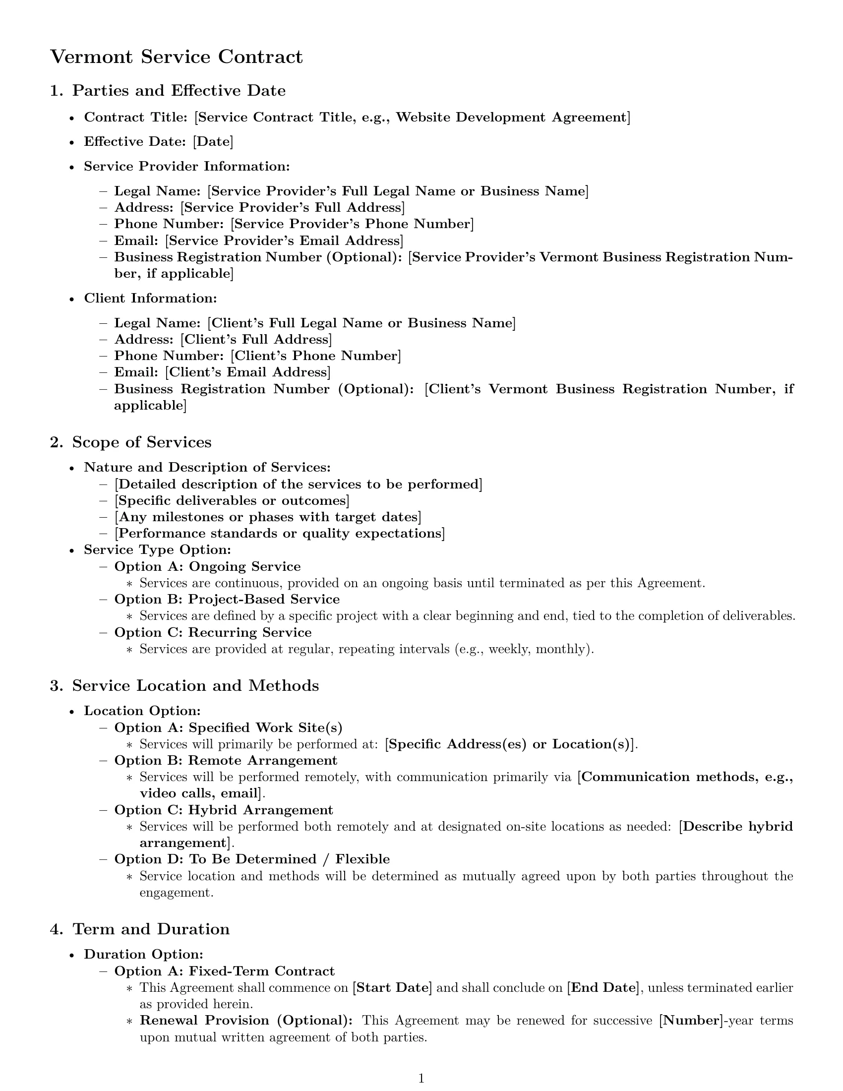 Preview page 1 of Pro Vermont service contract template