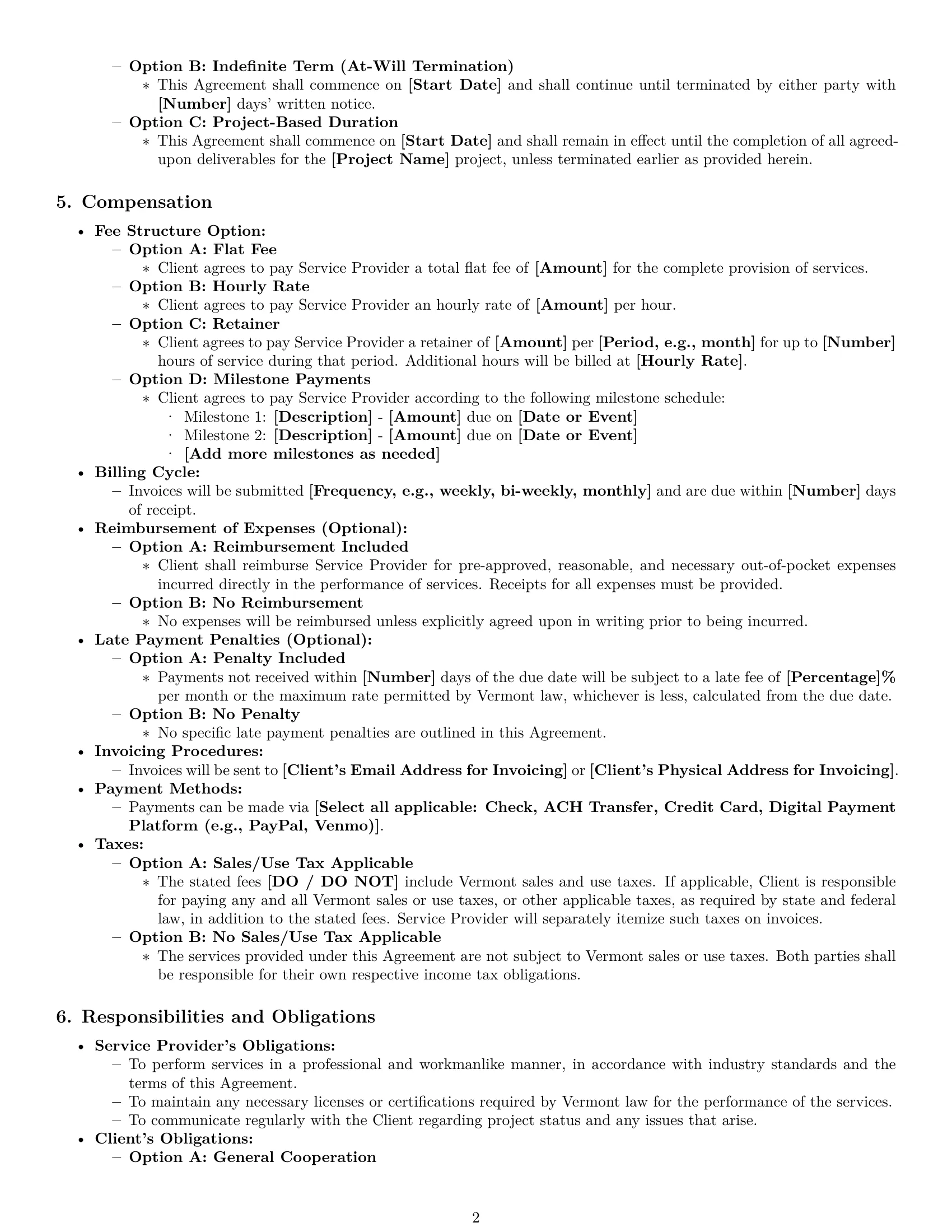 Preview page 2 of Pro Vermont service contract template
