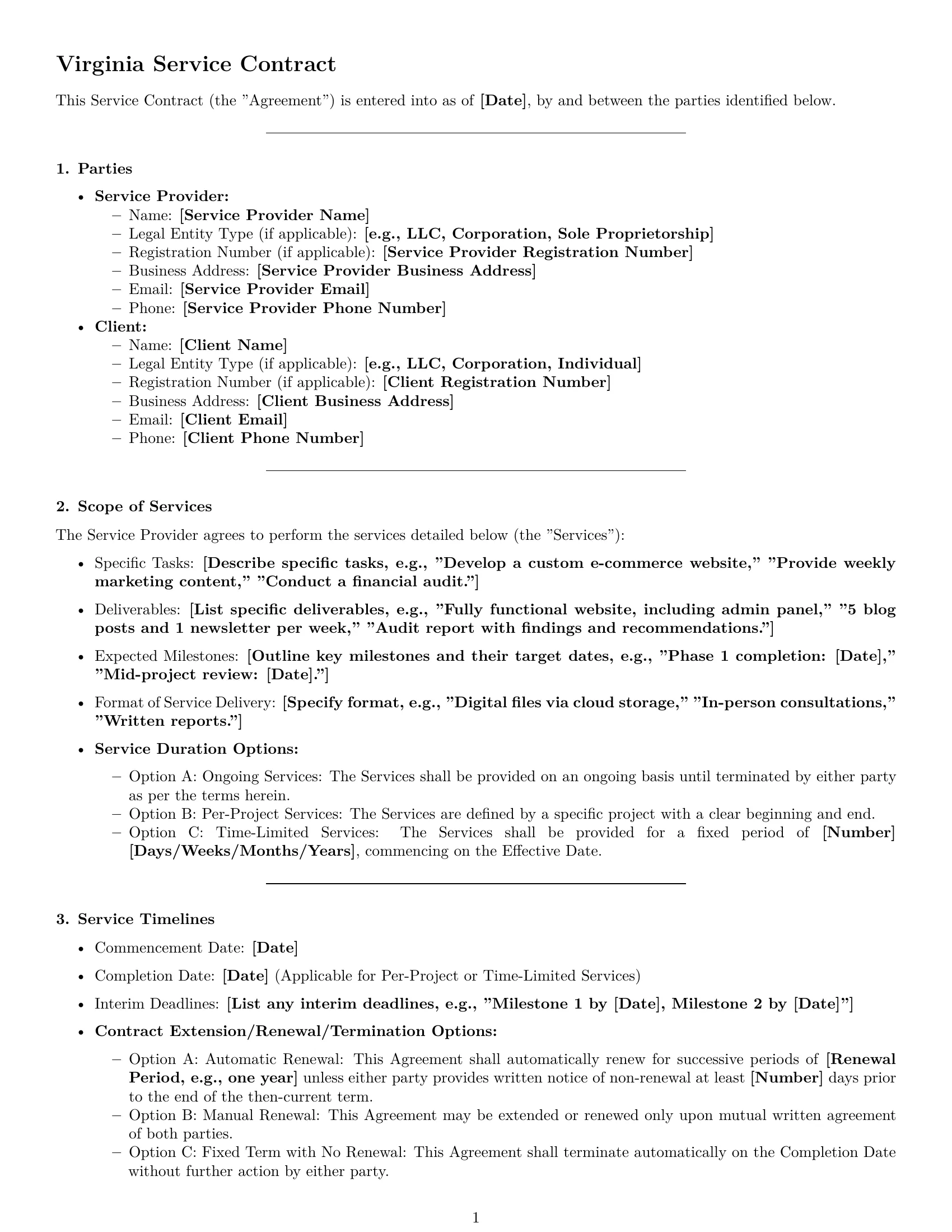 Preview page 1 of Pro Virginia service contract template