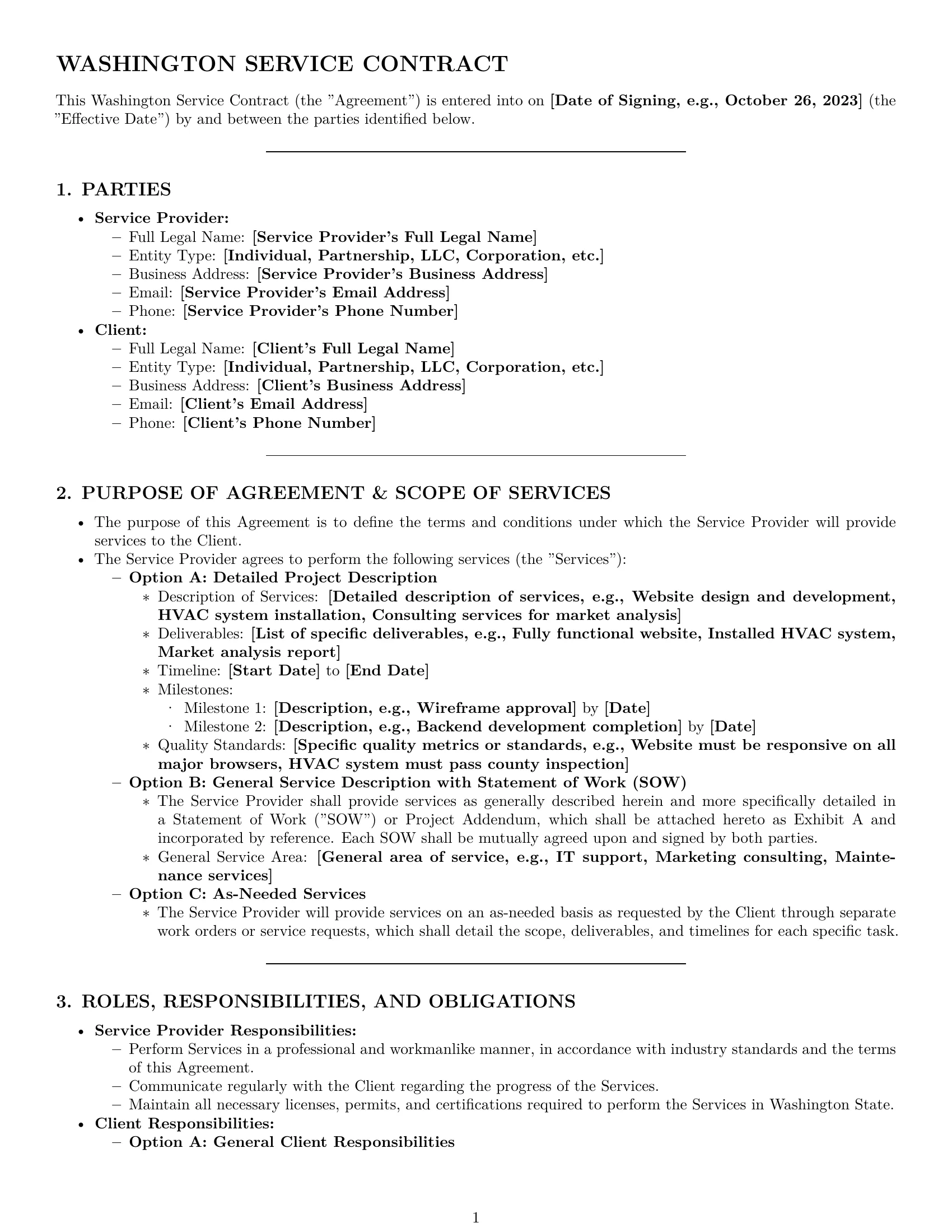 Preview page 1 of Pro Washington service contract template