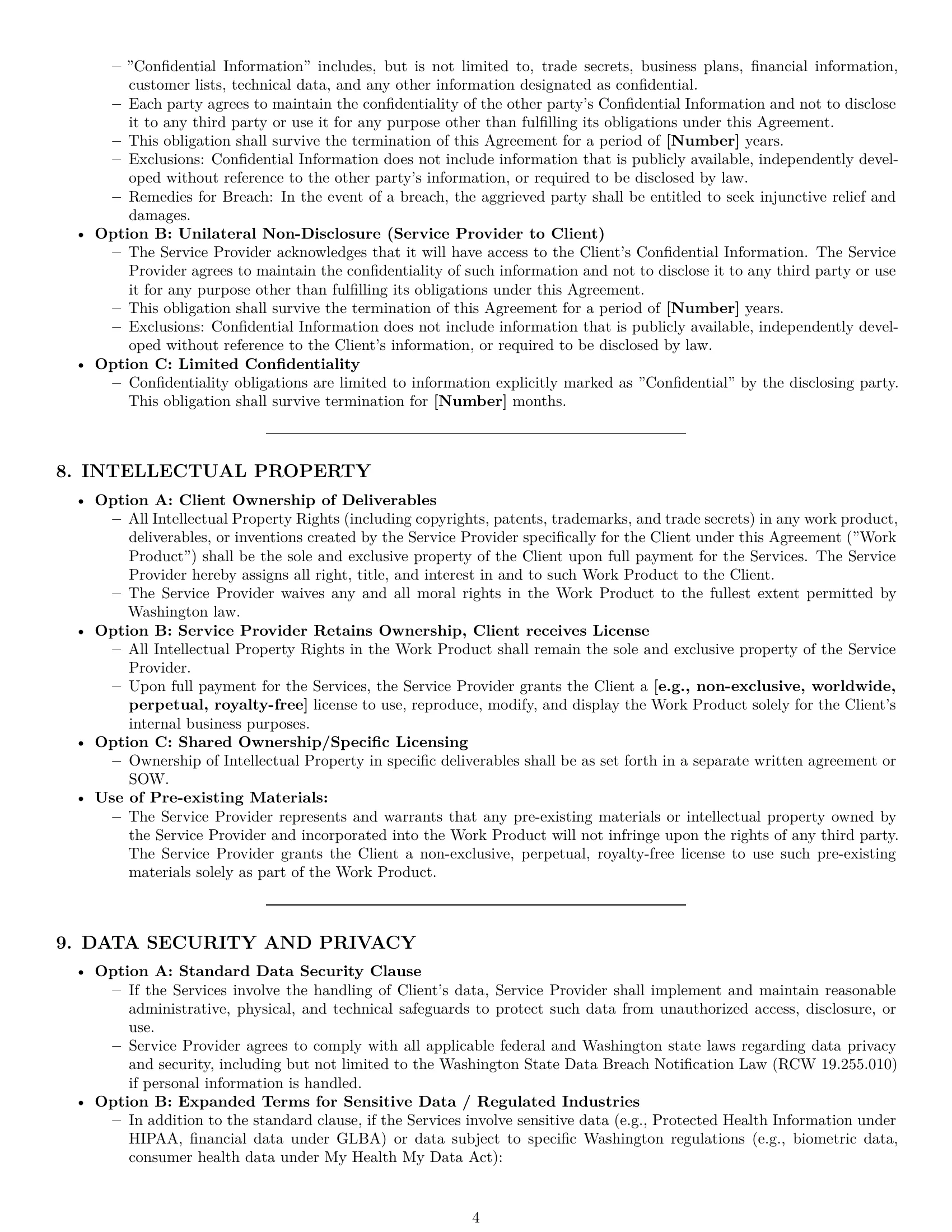 Preview page 4 of Pro Washington service contract template