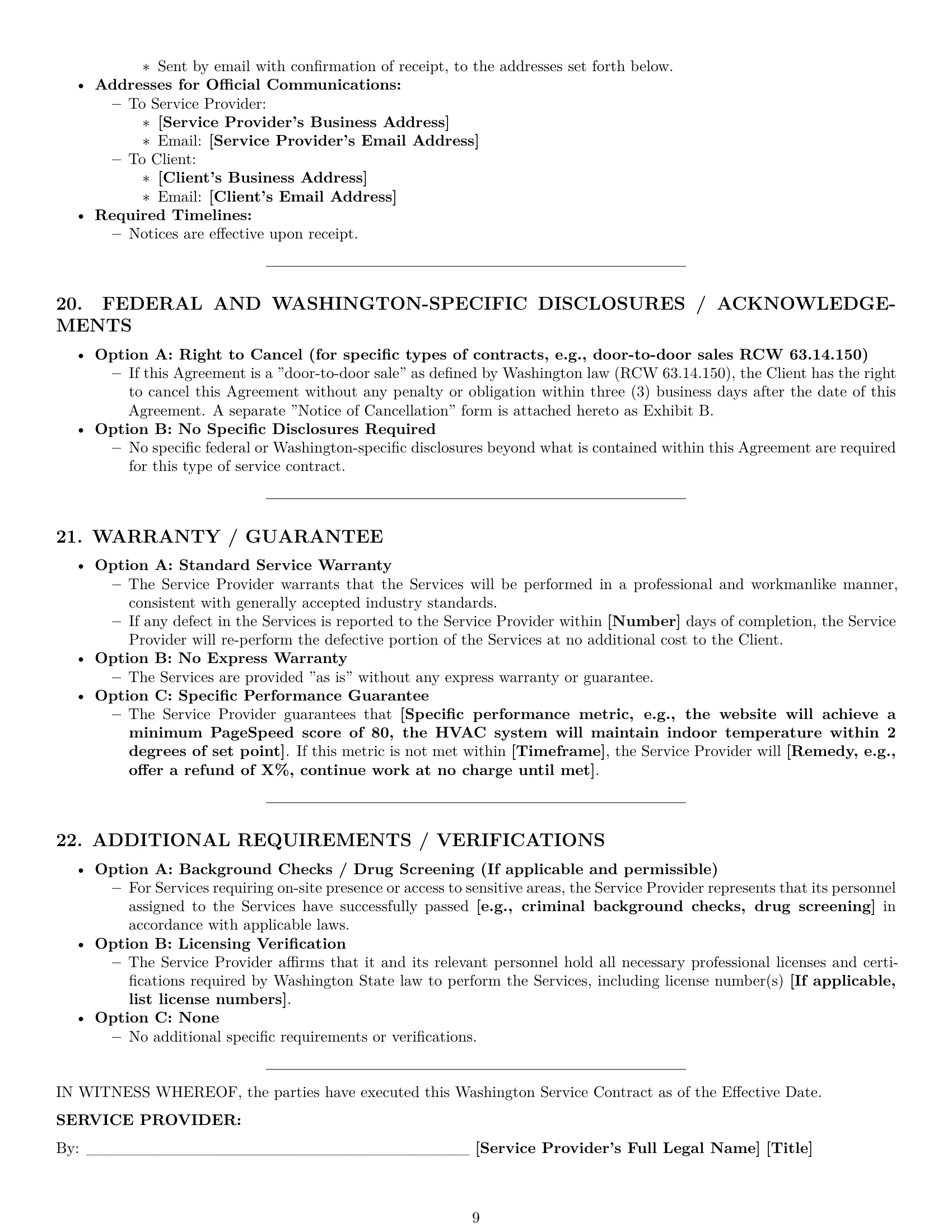 Preview page 9 of Pro Washington service contract template