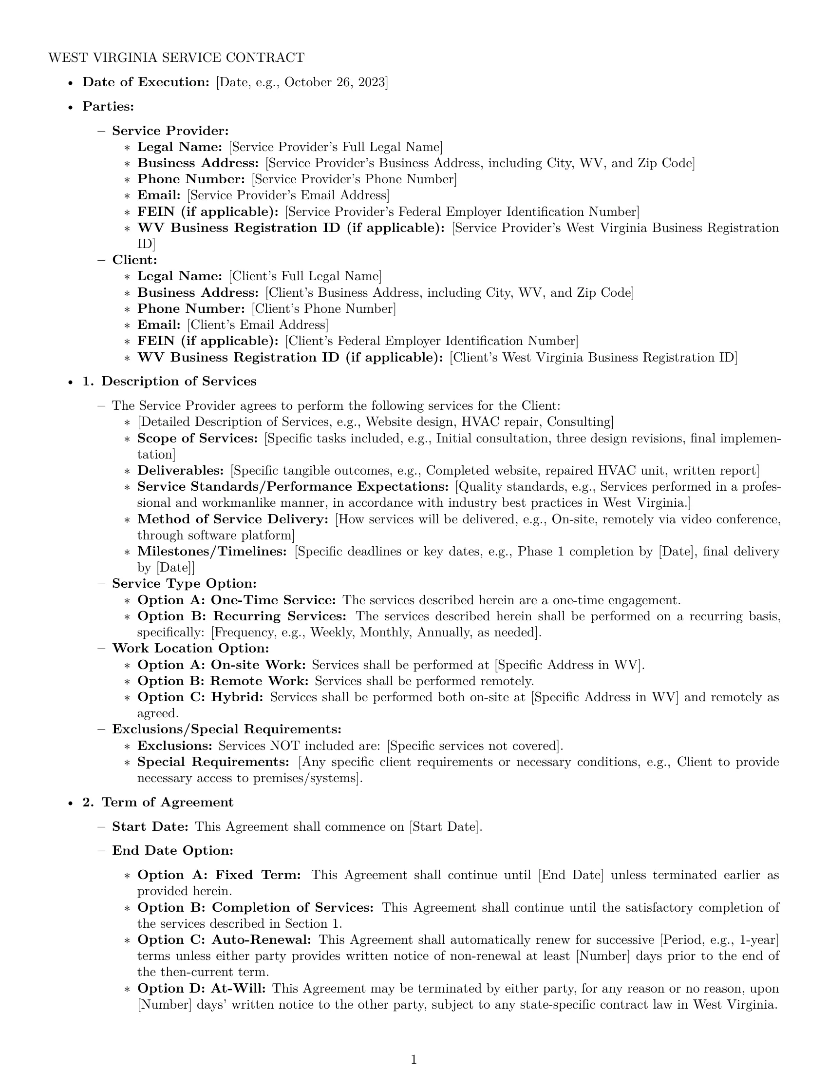 Preview page 1 of Pro West Virginia service contract template