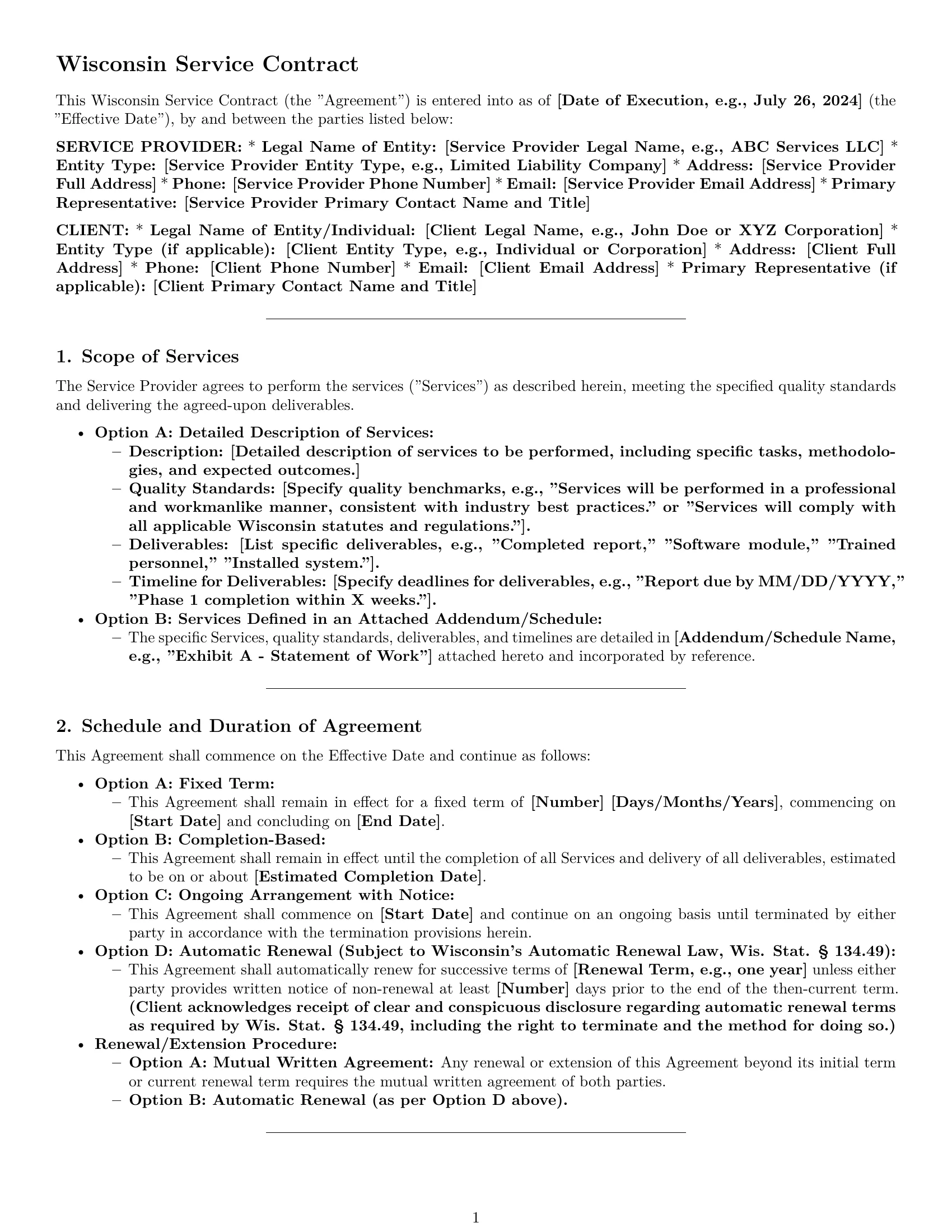 Preview page 1 of Pro Wisconsin service contract template
