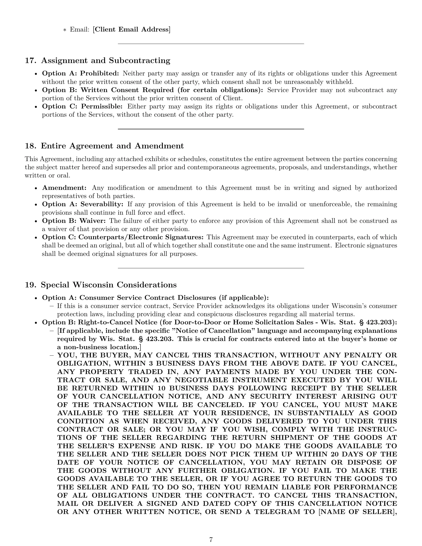 Preview page 7 of Pro Wisconsin service contract template