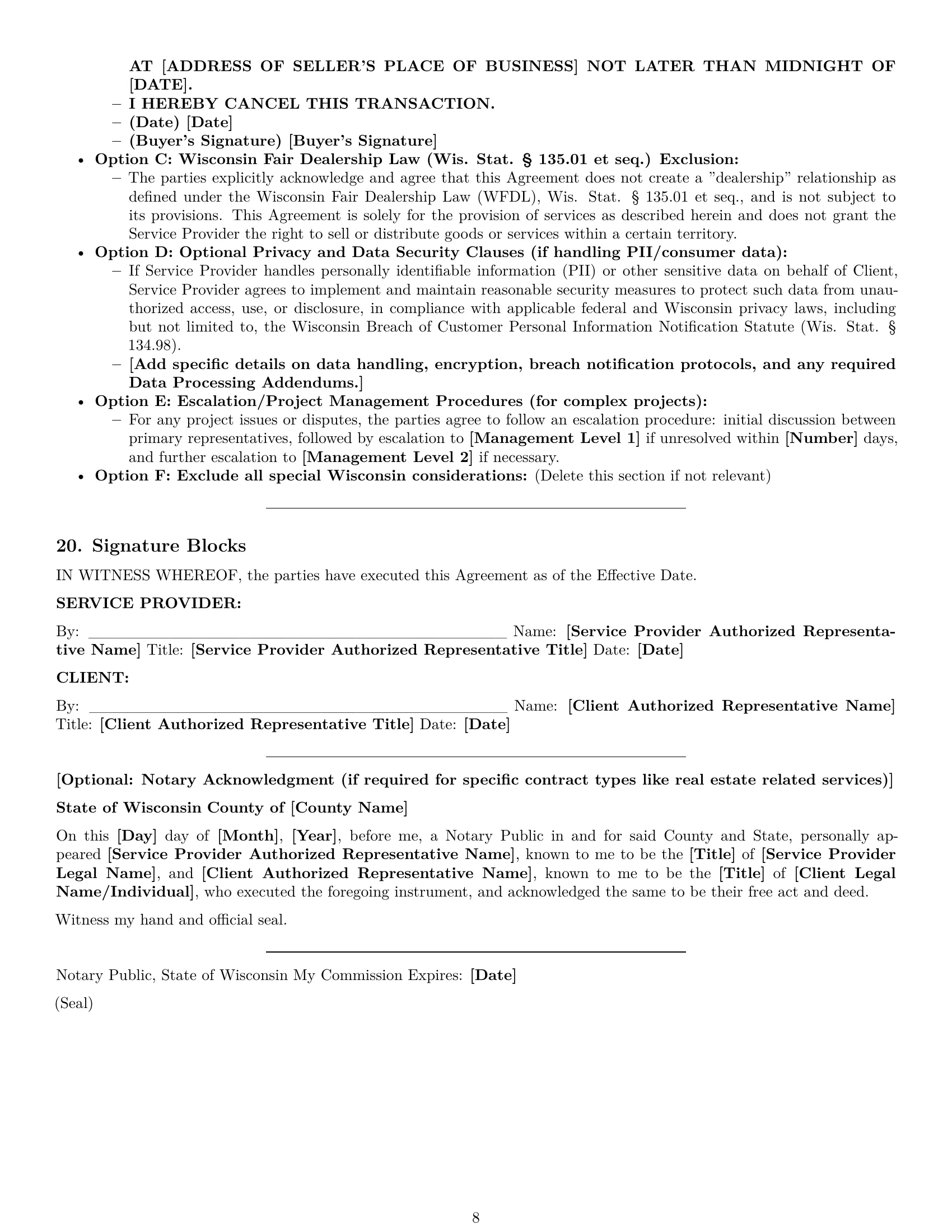 Preview page 8 of Pro Wisconsin service contract template