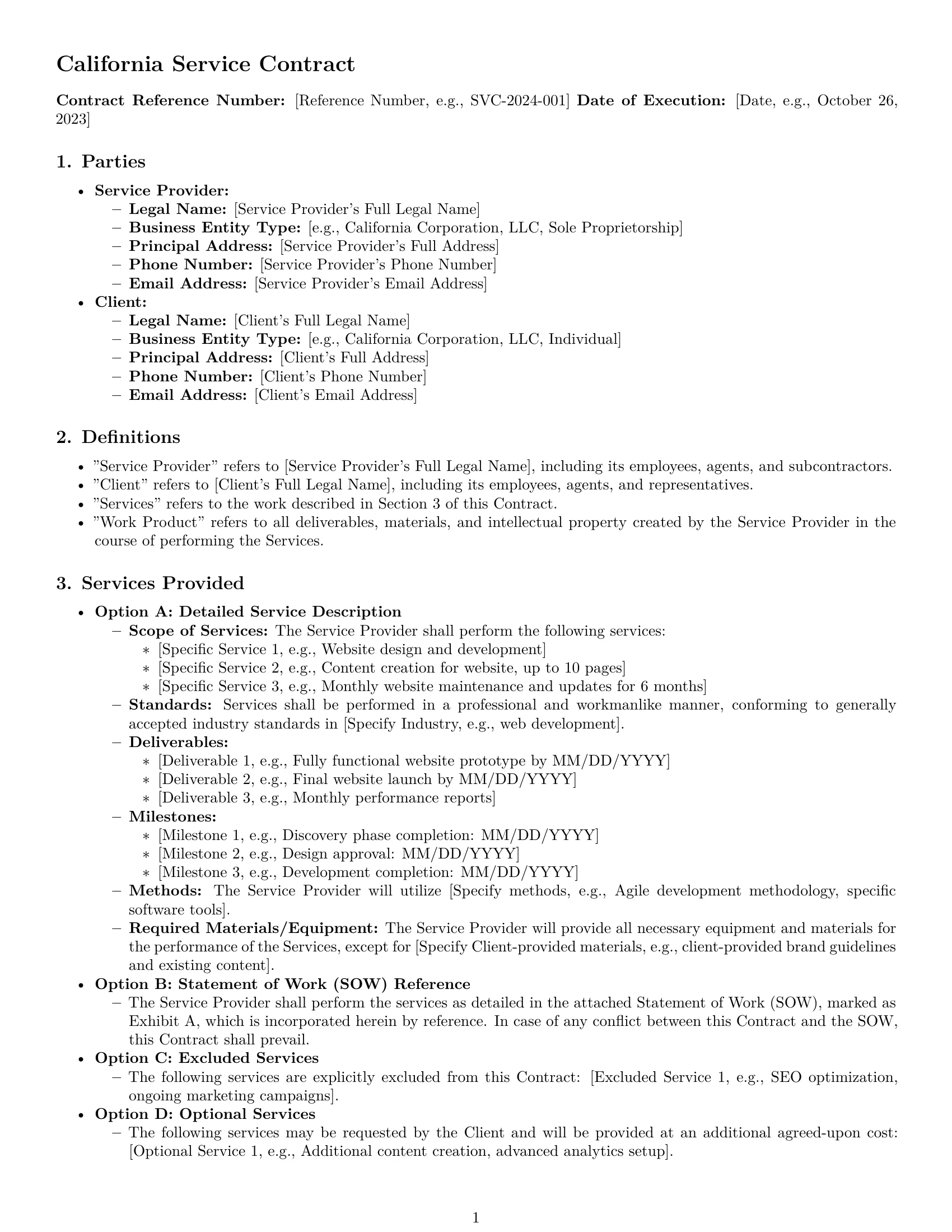 Preview page 1 of Pro California service contract template