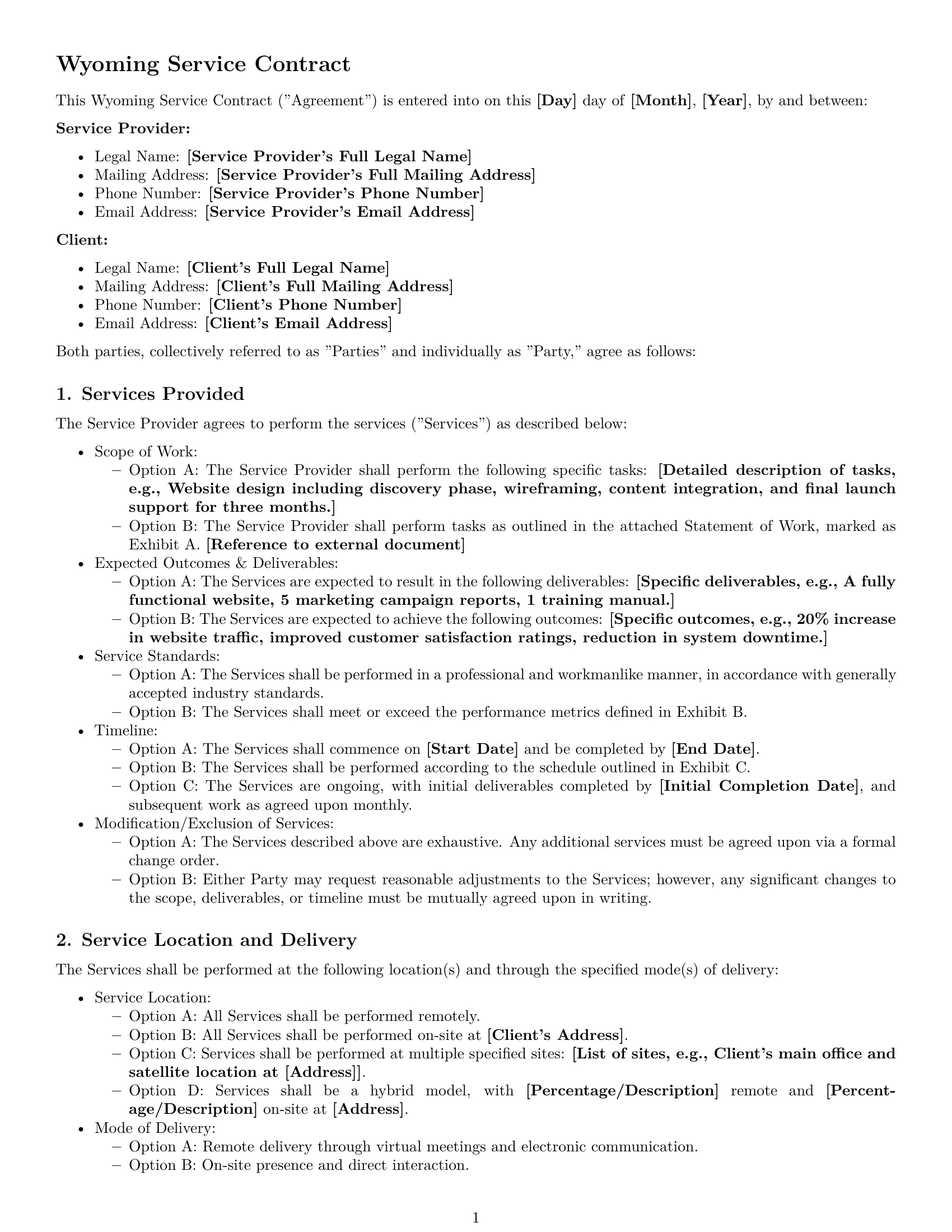 Preview page 1 of Pro Wyoming service contract template