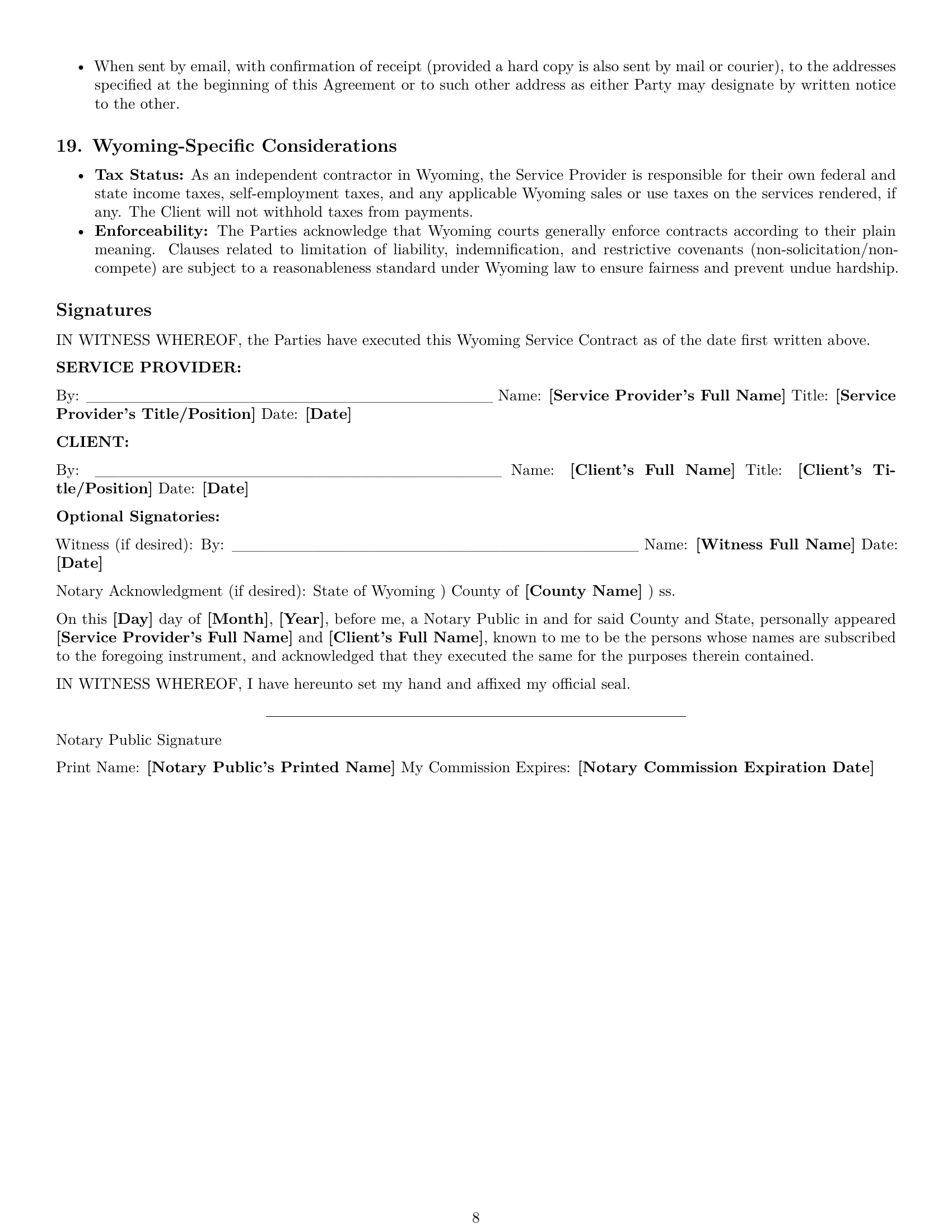 Preview page 8 of Pro Wyoming service contract template