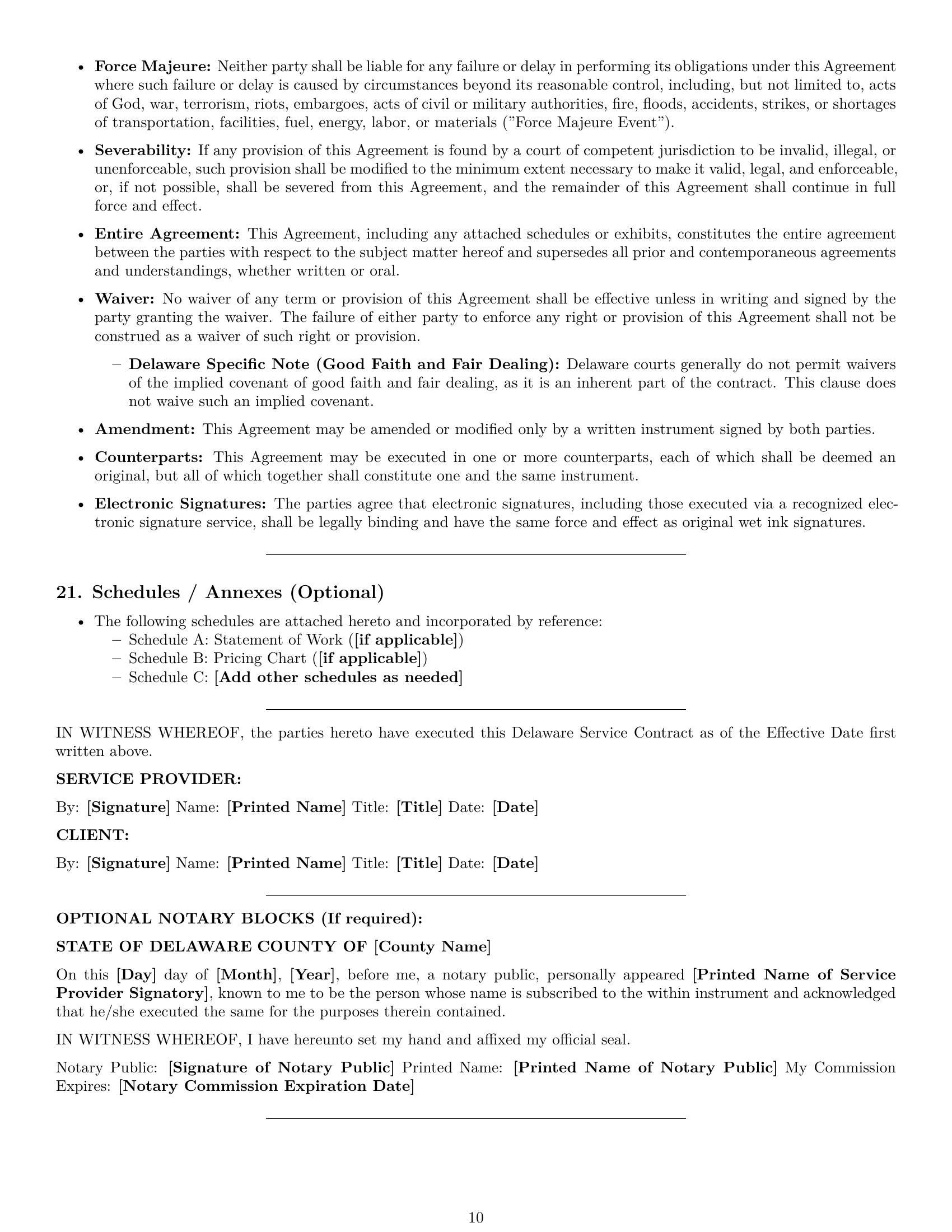 Preview page 10 of Pro Delaware service contract template