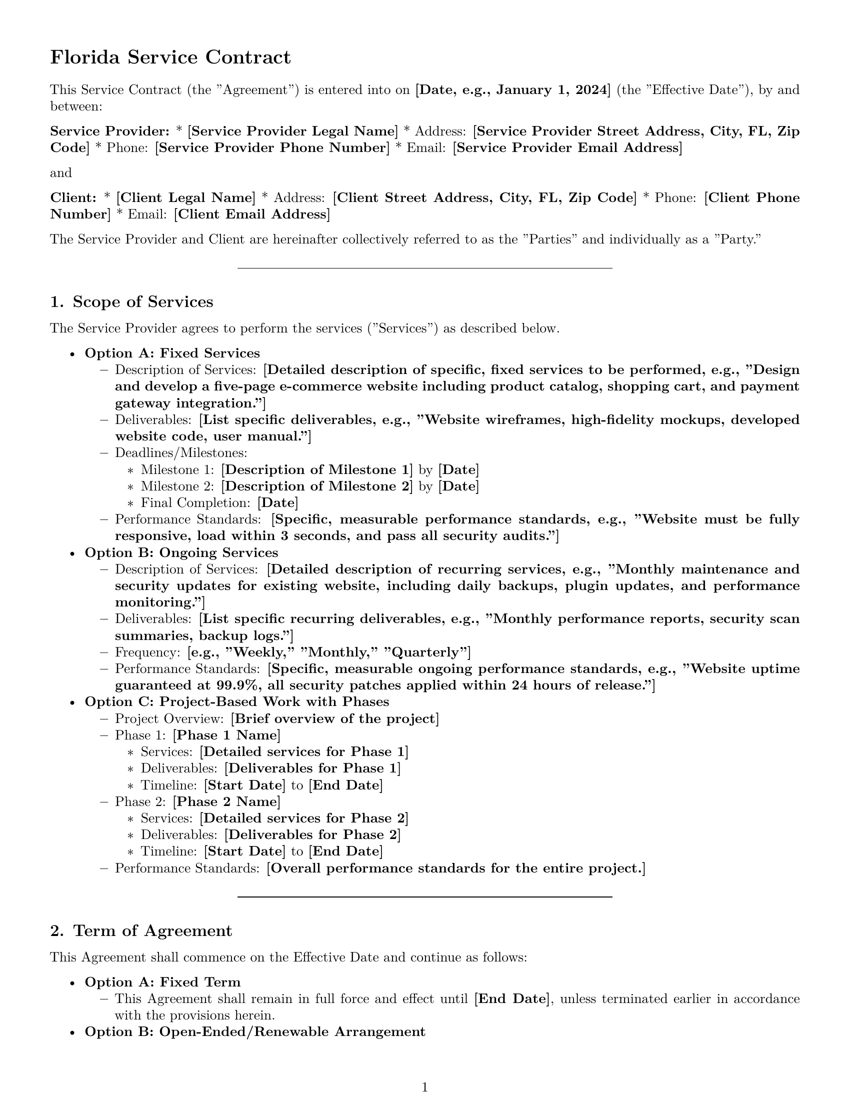 Preview page 1 of Pro Florida service contract template