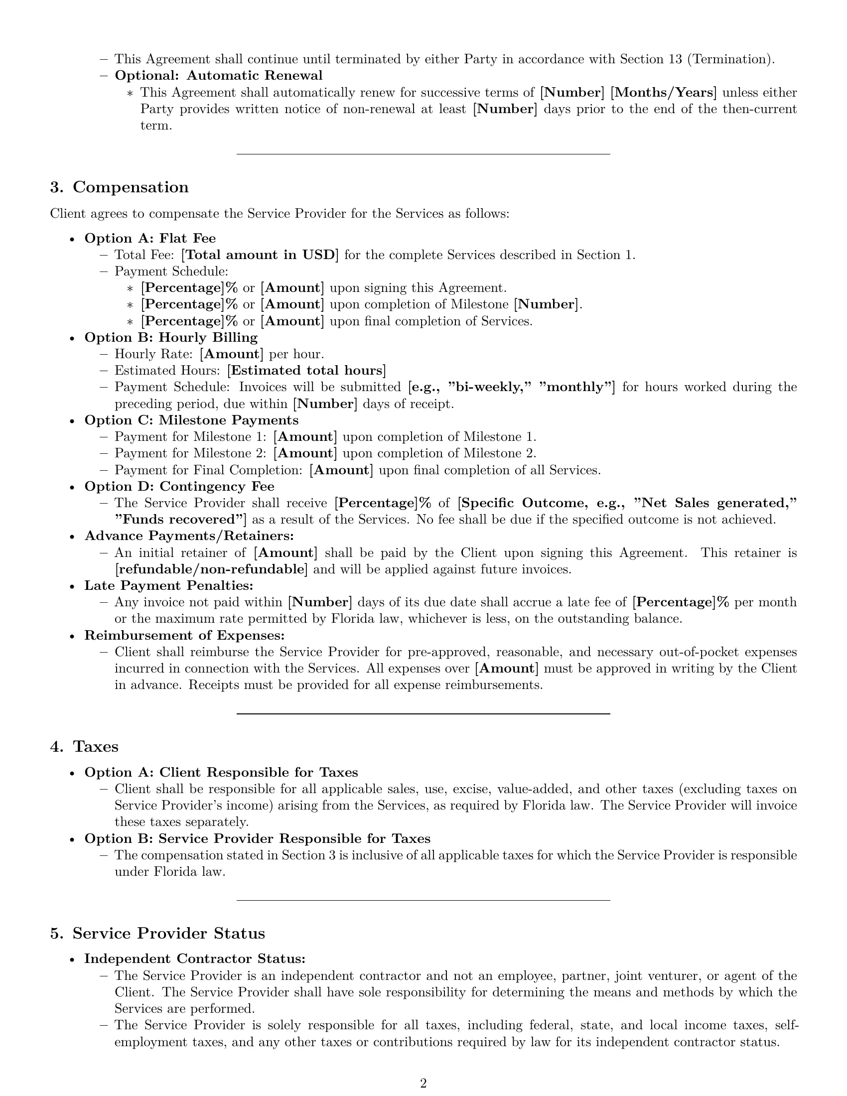 Preview page 2 of Pro Florida service contract template