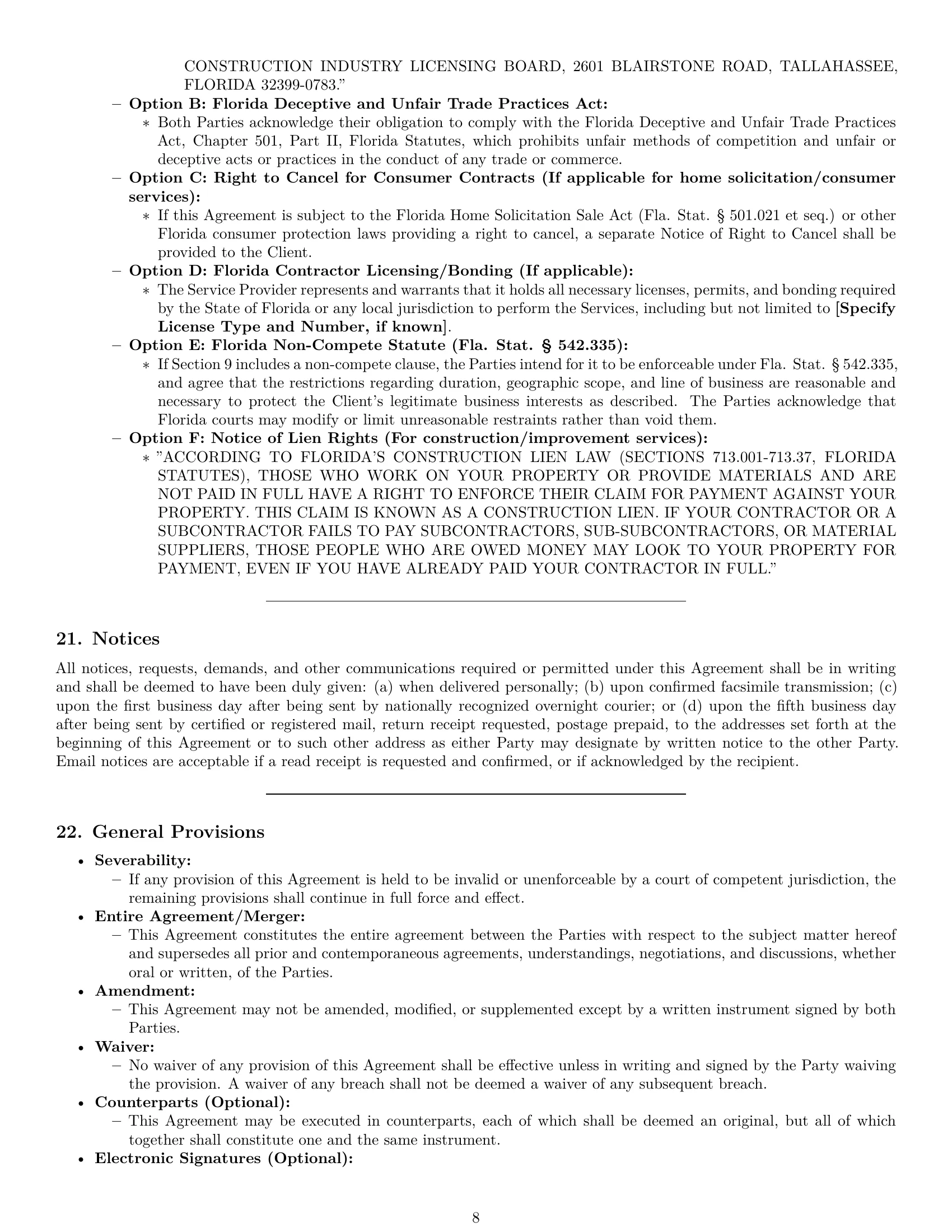 Preview page 8 of Pro Florida service contract template