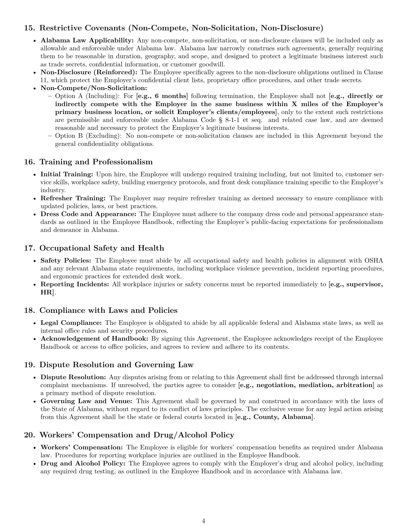 Preview page 4 of Pro Alabama receptionist employment contract template