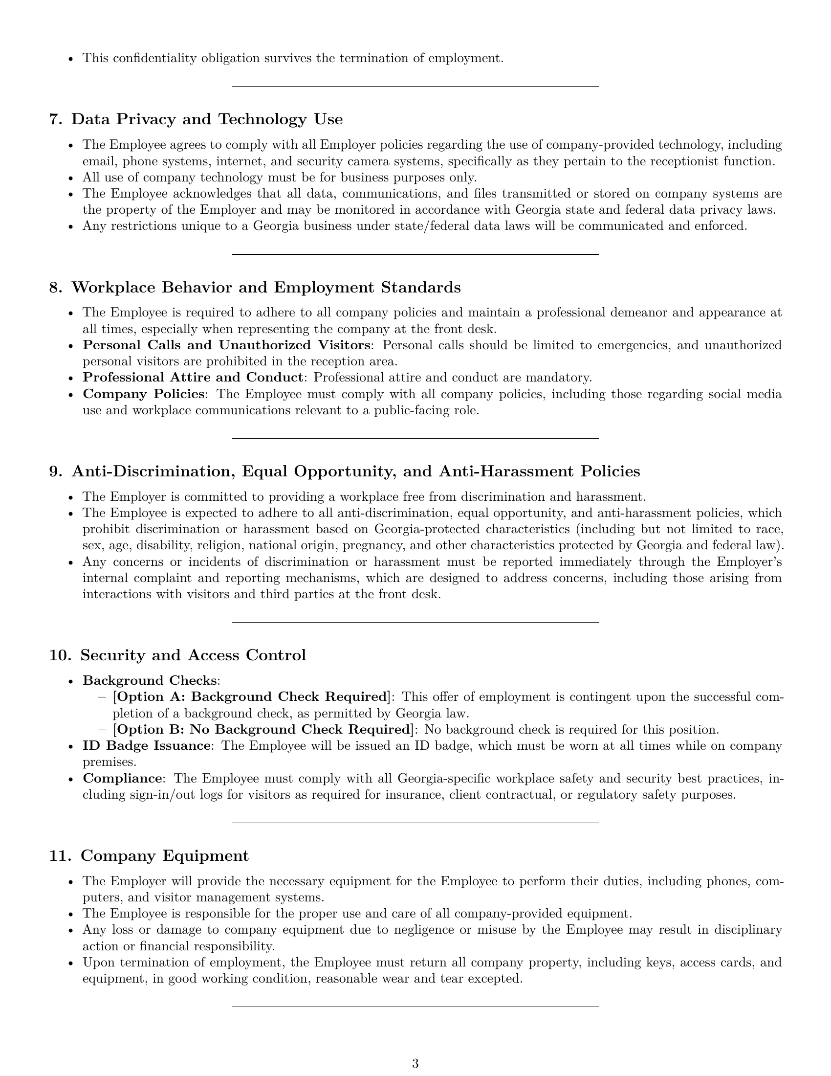 Preview page 3 of Pro Georgia receptionist employment contract template