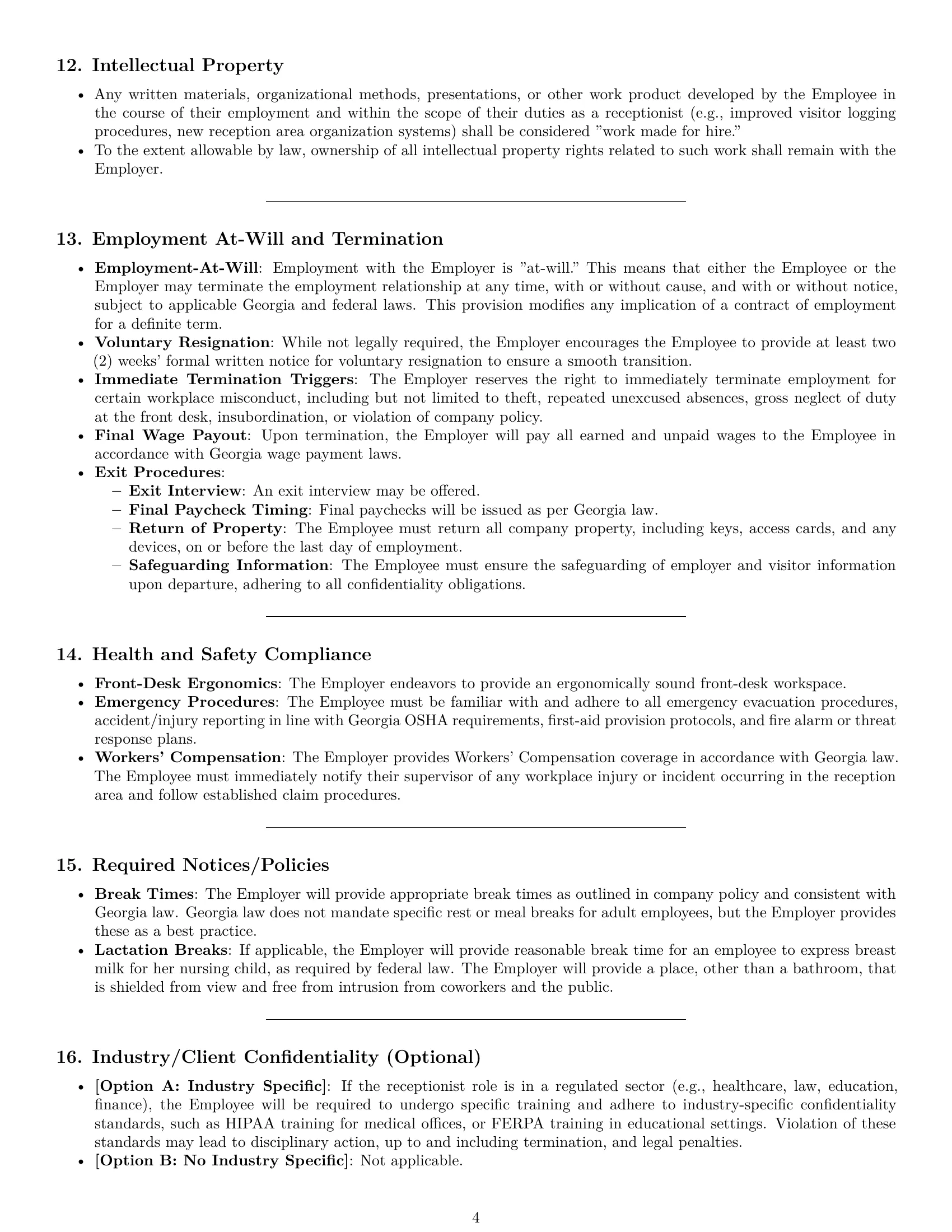 Preview page 4 of Pro Georgia receptionist employment contract template