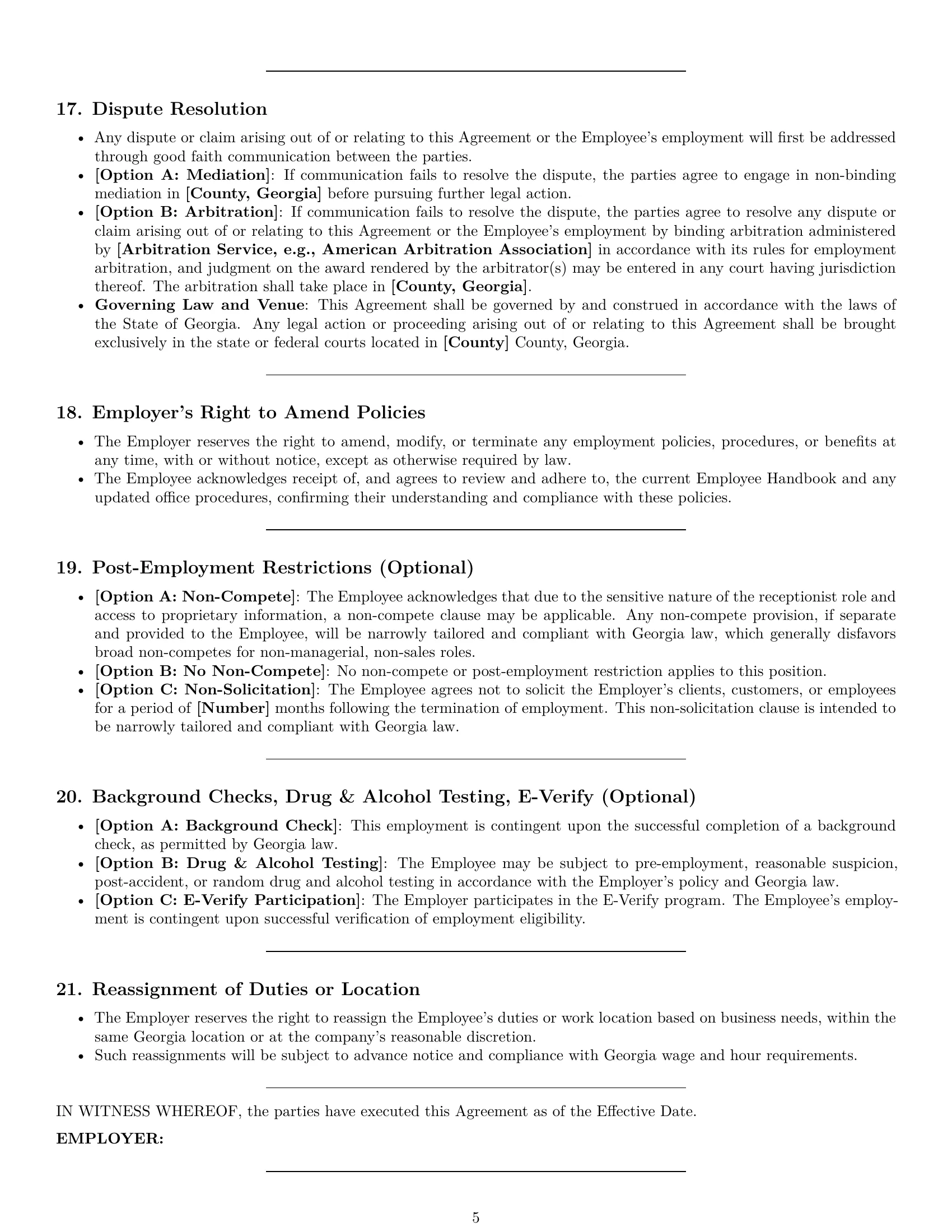 Preview page 5 of Pro Georgia receptionist employment contract template