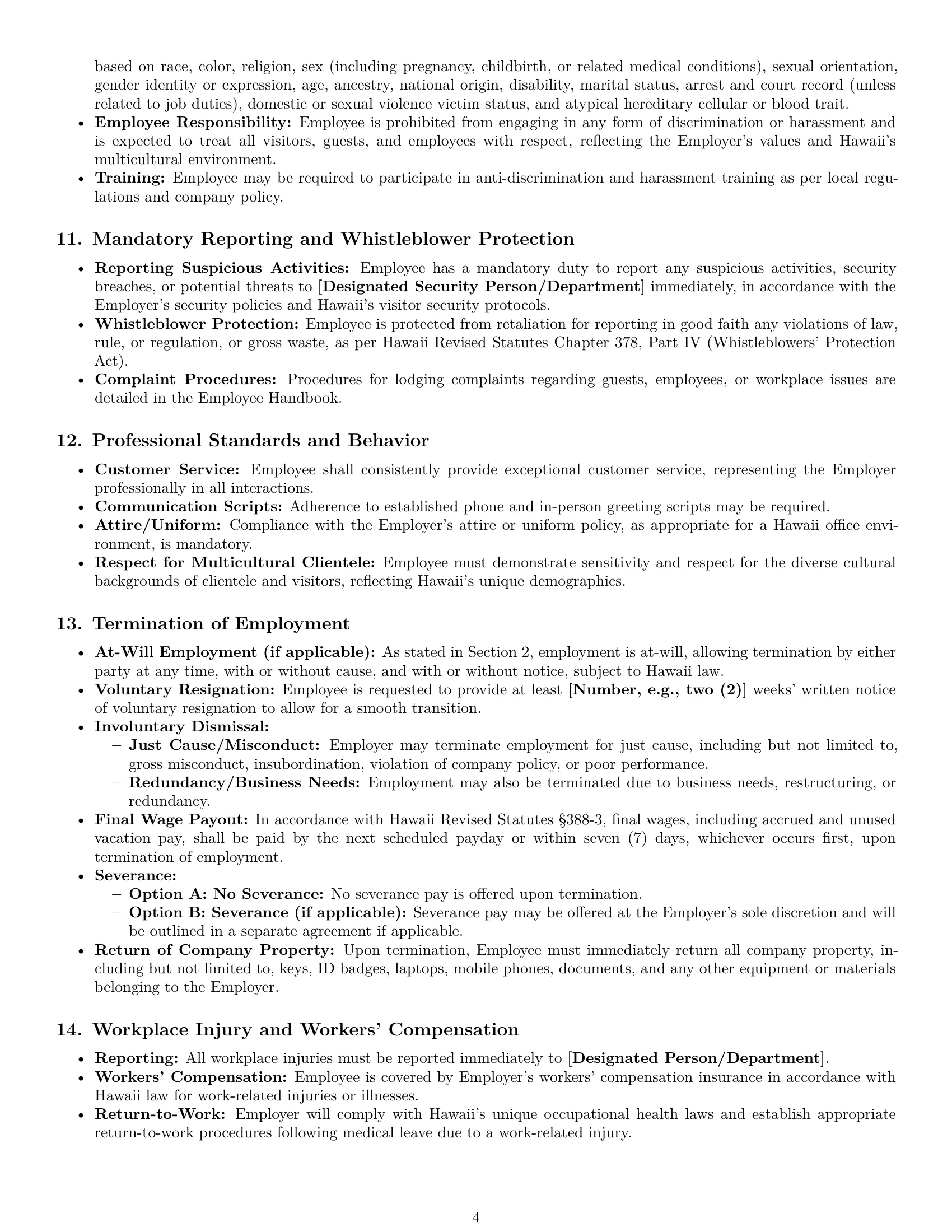 Preview page 4 of Pro Hawaii receptionist employment contract template