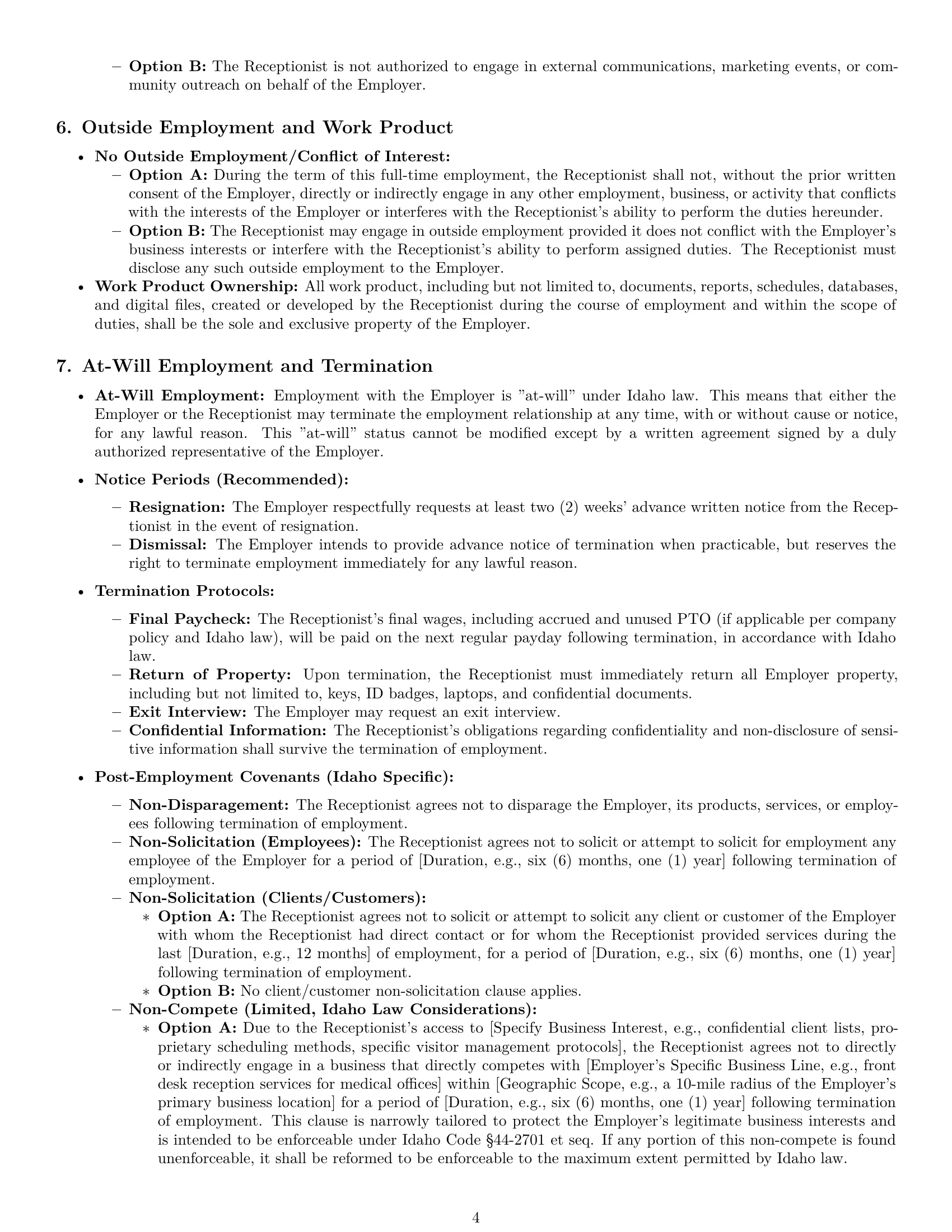 Preview page 4 of Pro Idaho receptionist employment contract template