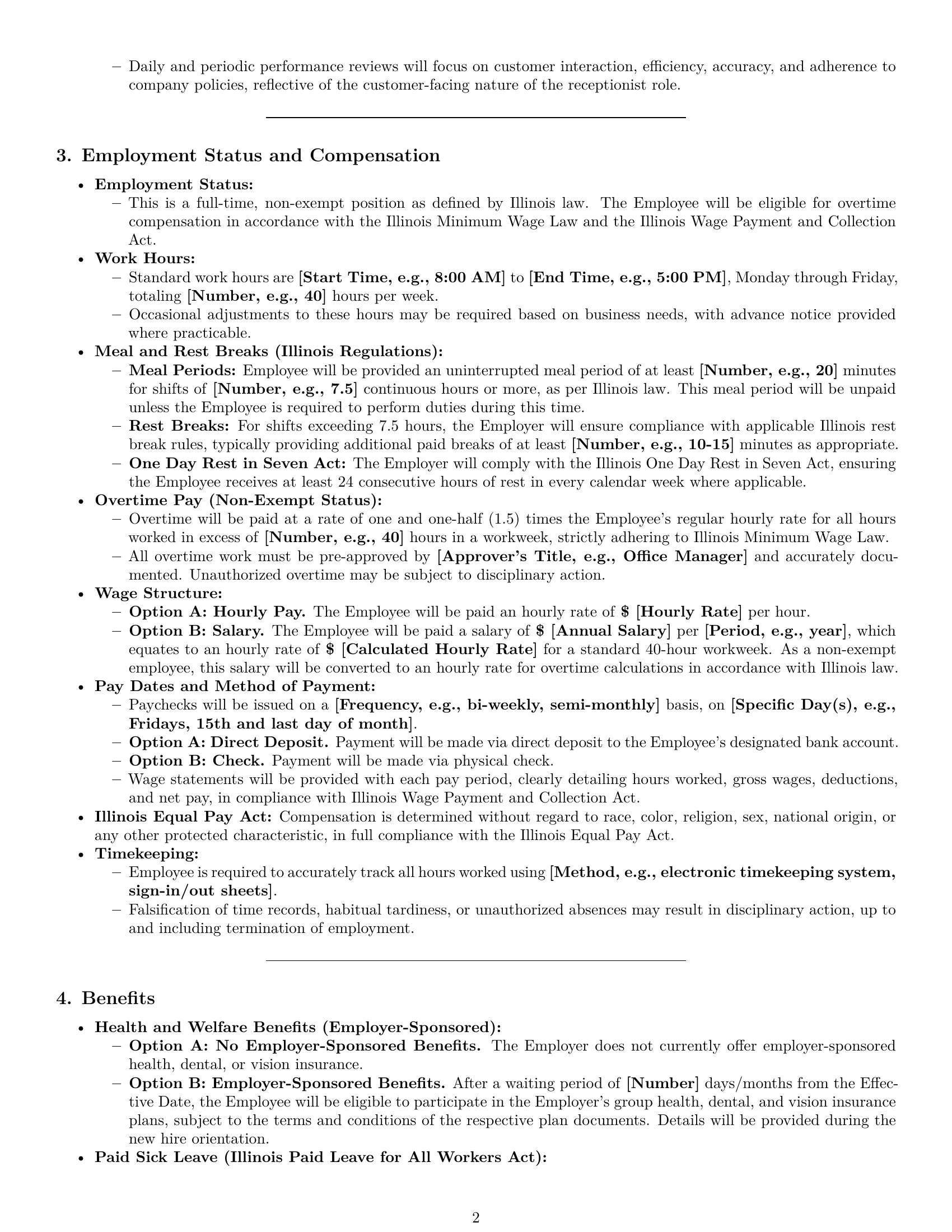 Preview page 2 of Pro Illinois receptionist employment contract template