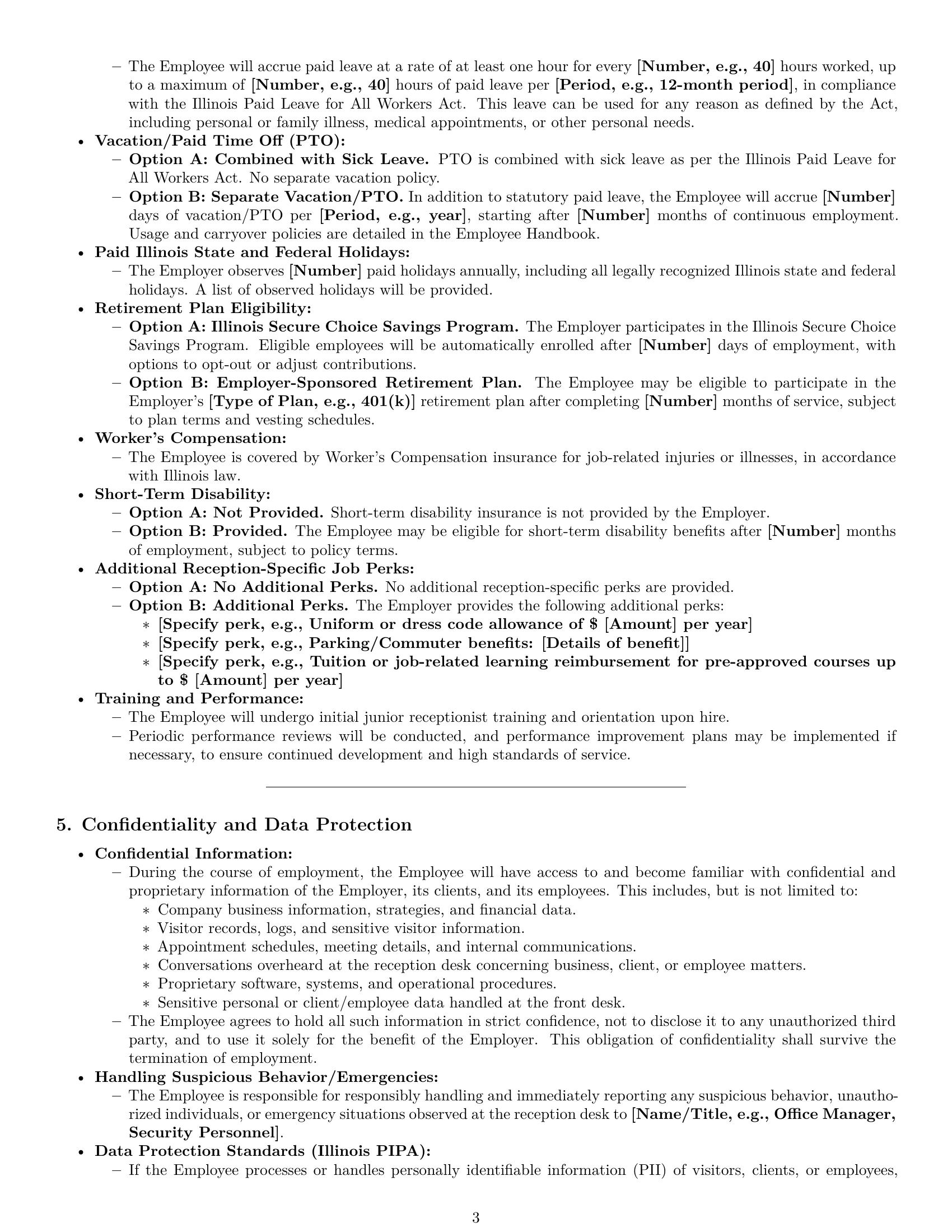 Preview page 3 of Pro Illinois receptionist employment contract template