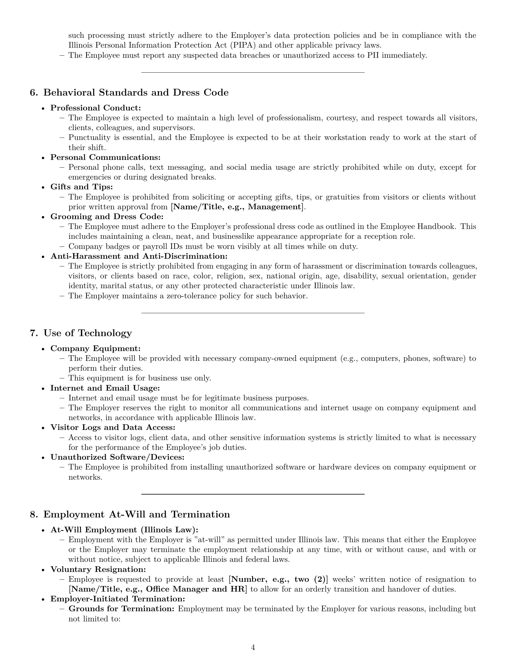 Preview page 4 of Pro Illinois receptionist employment contract template