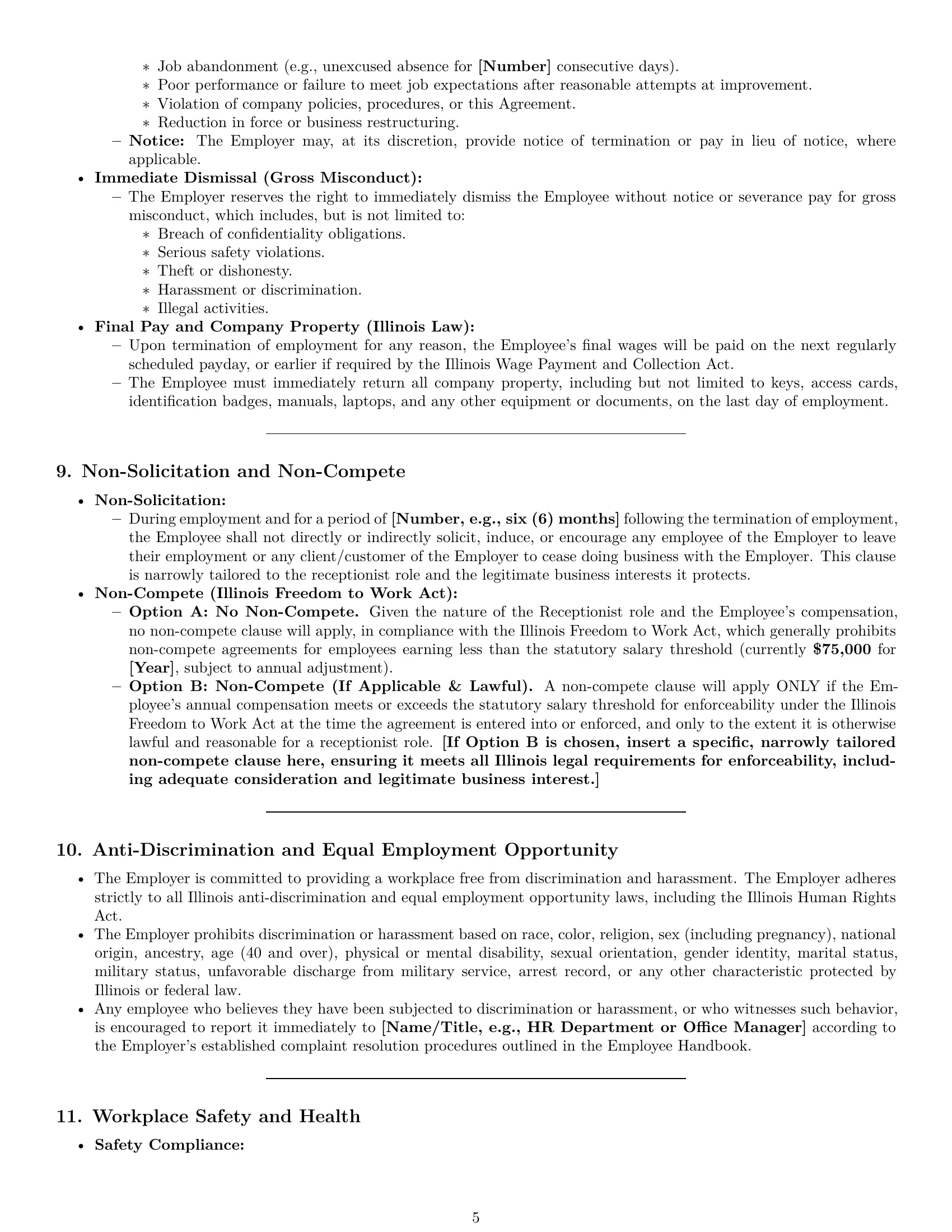Preview page 5 of Pro Illinois receptionist employment contract template