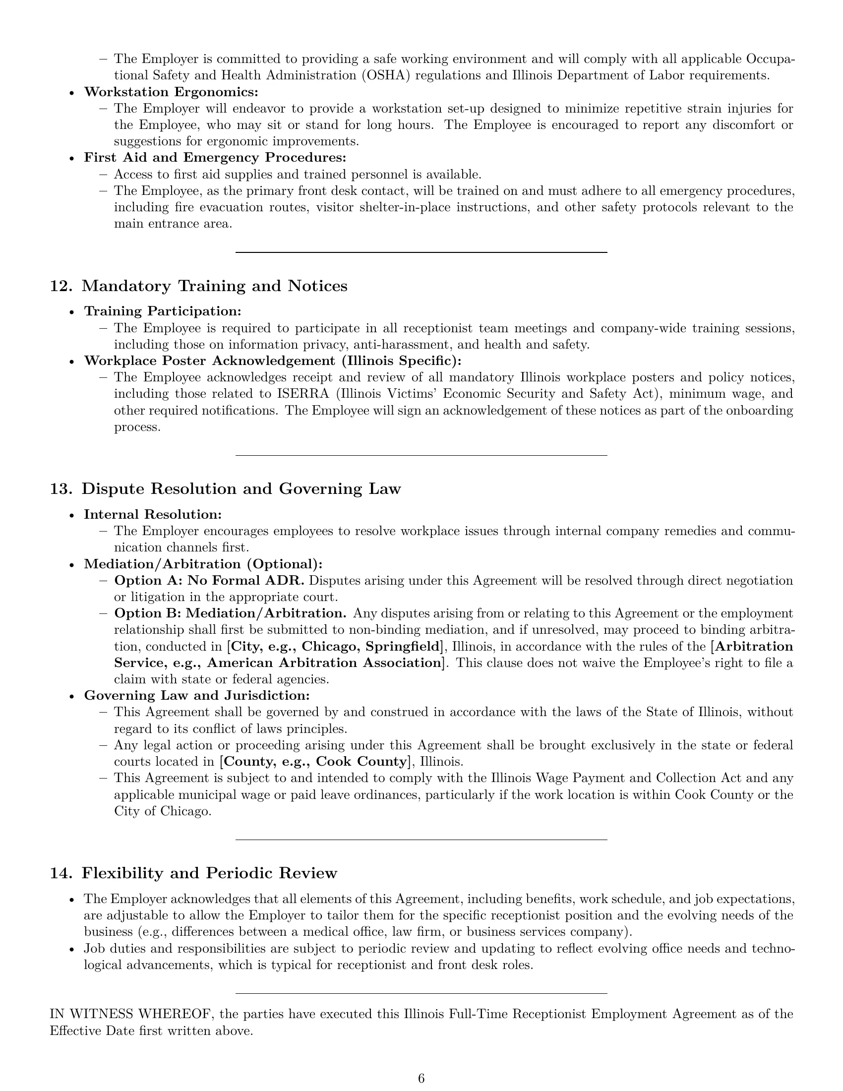 Preview page 6 of Pro Illinois receptionist employment contract template