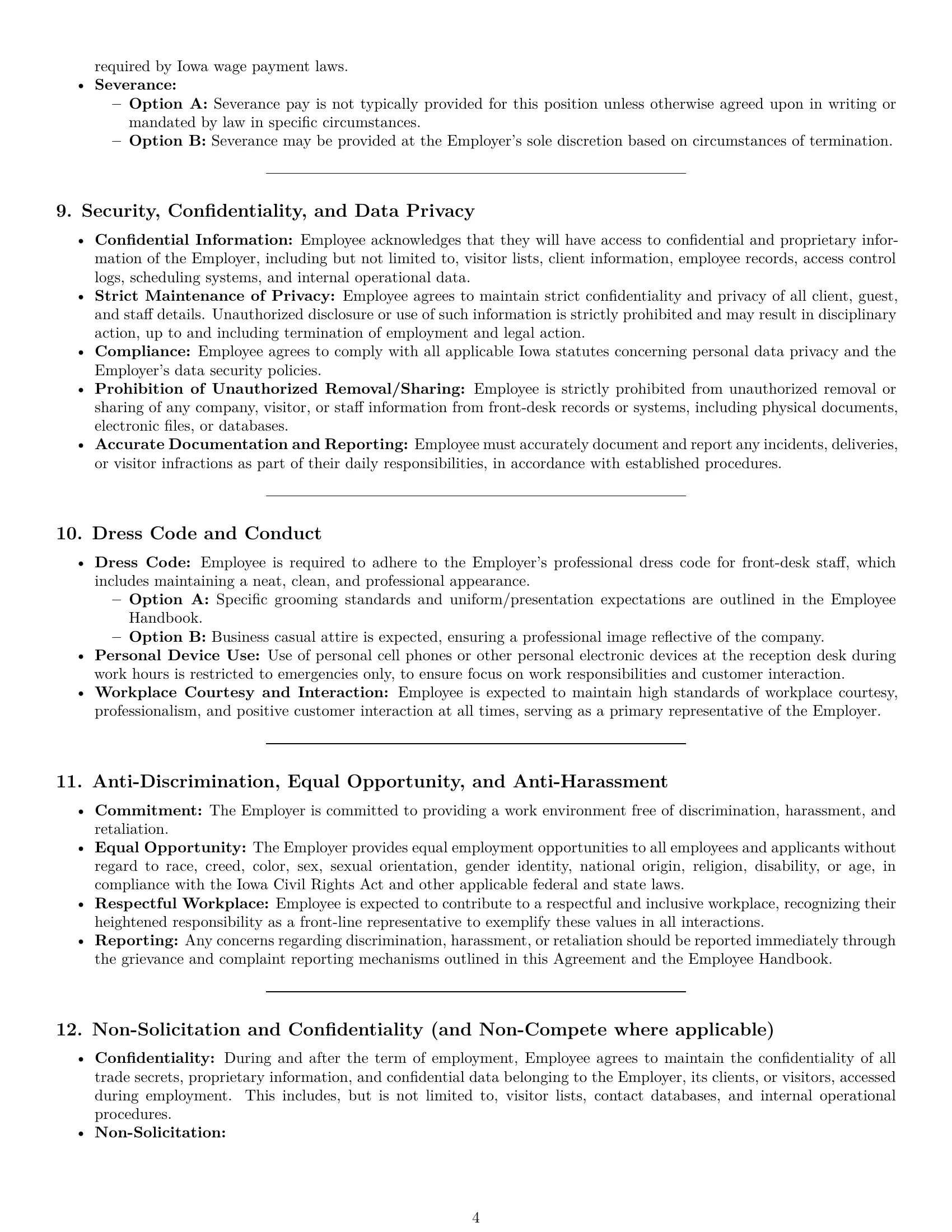 Preview page 4 of Pro Iowa receptionist employment contract template