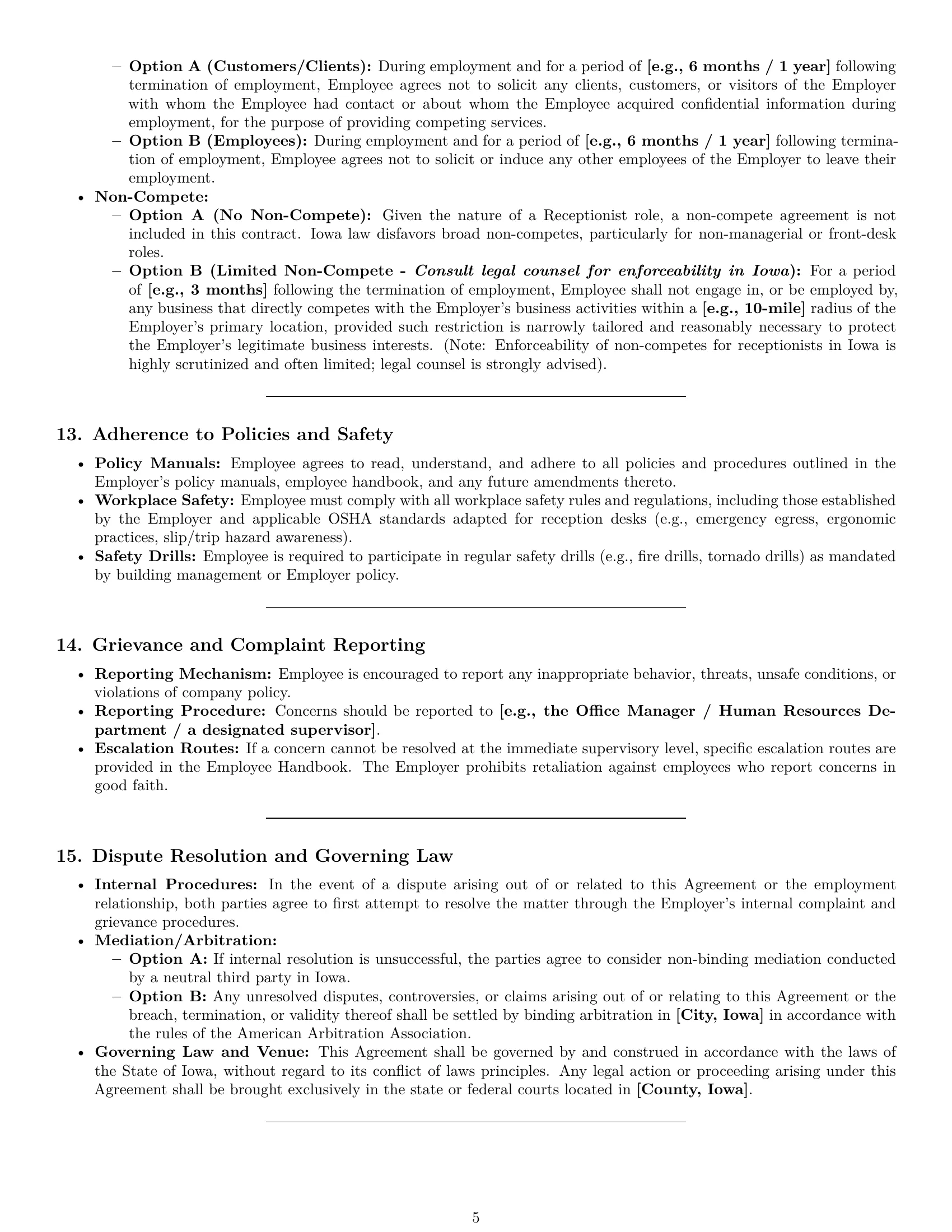 Preview page 5 of Pro Iowa receptionist employment contract template
