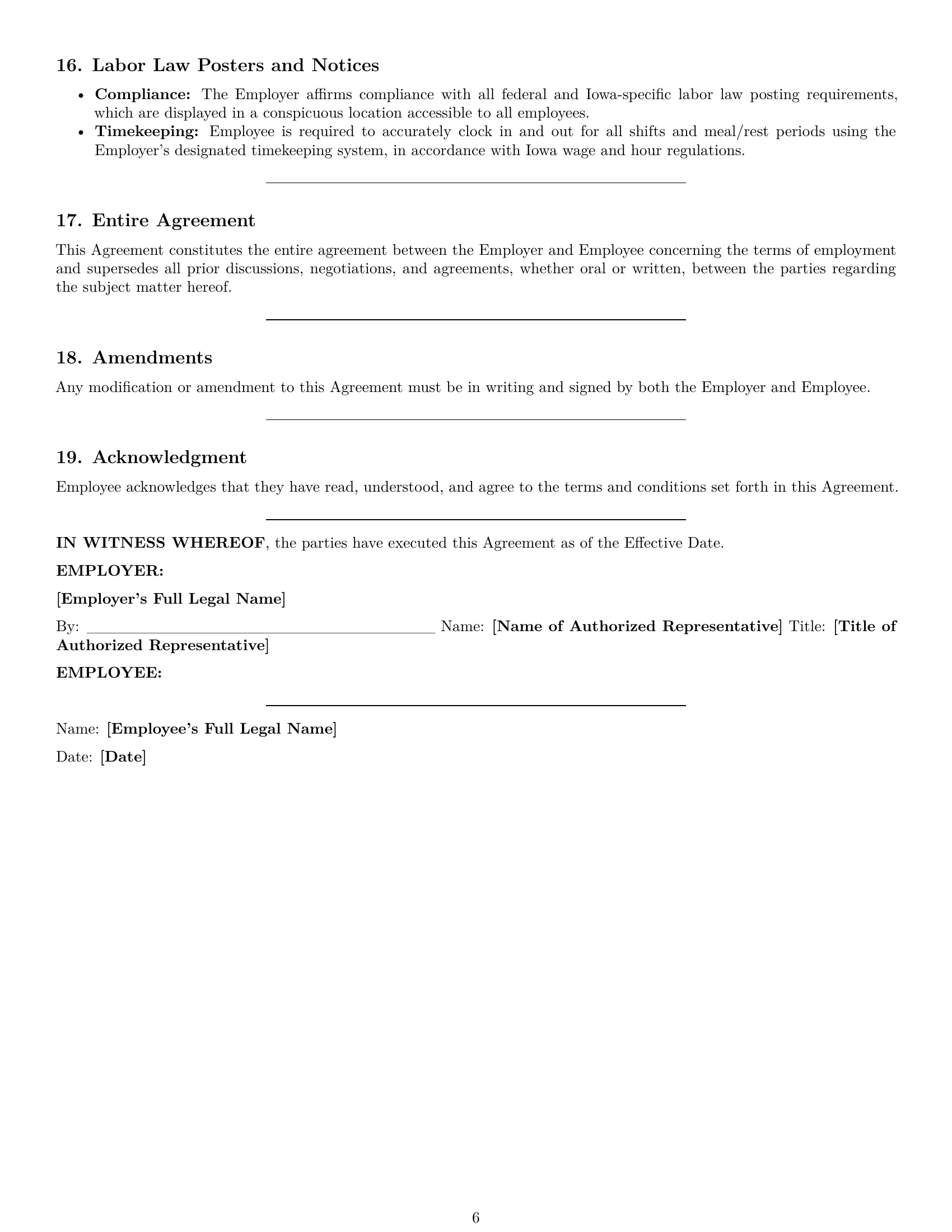 Preview page 6 of Pro Iowa receptionist employment contract template