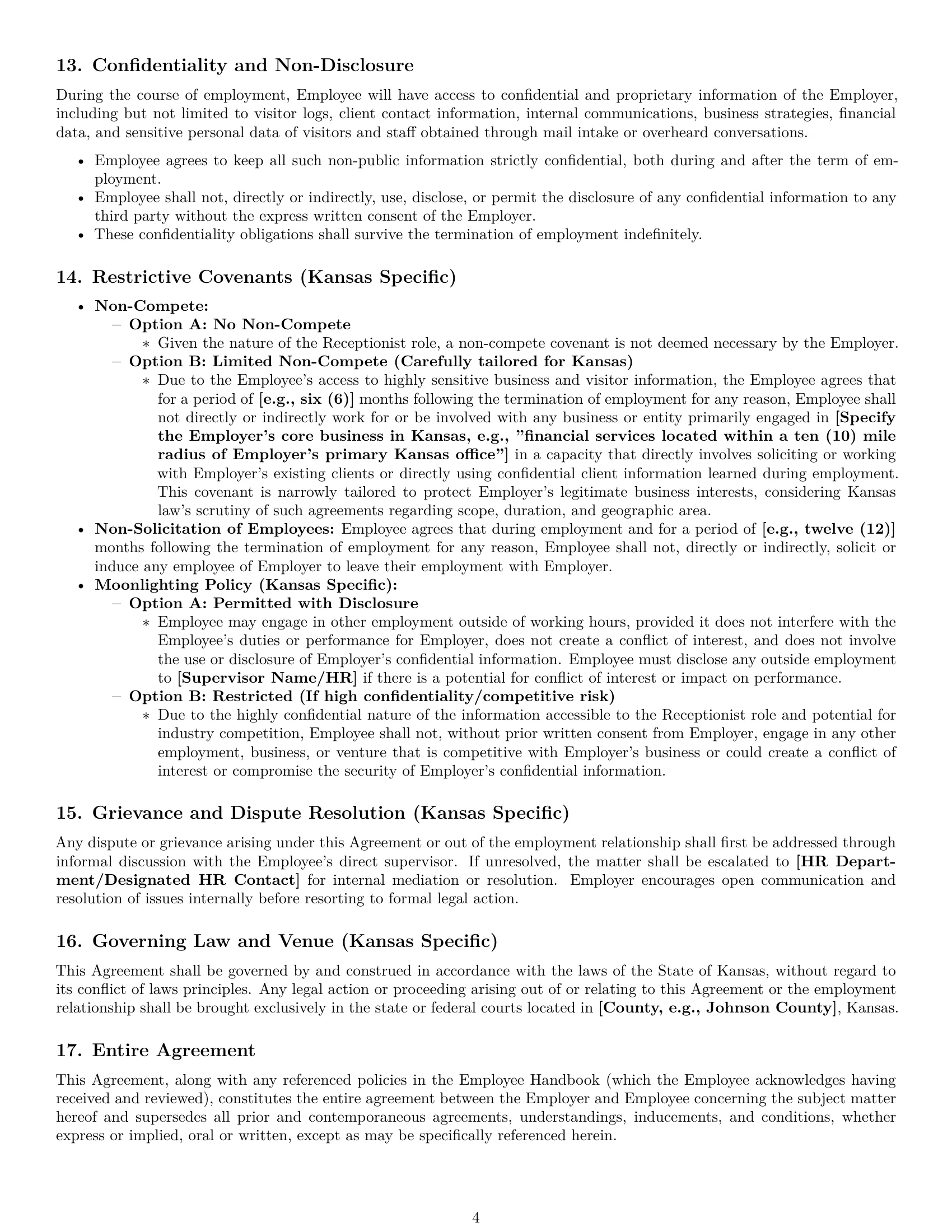 Preview page 4 of Pro Kansas receptionist employment contract template