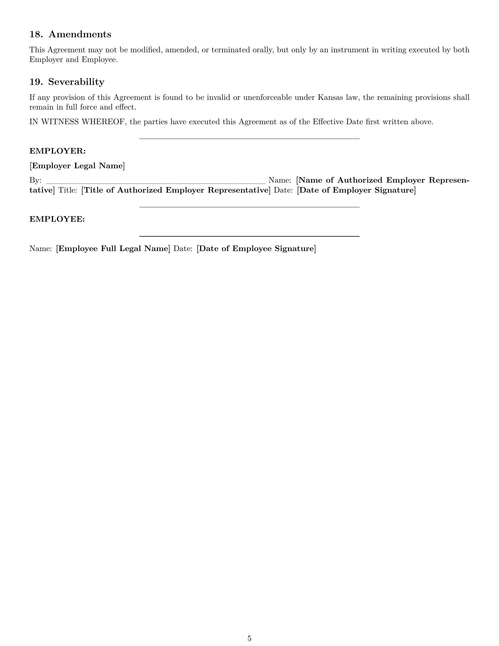 Preview page 5 of Pro Kansas receptionist employment contract template